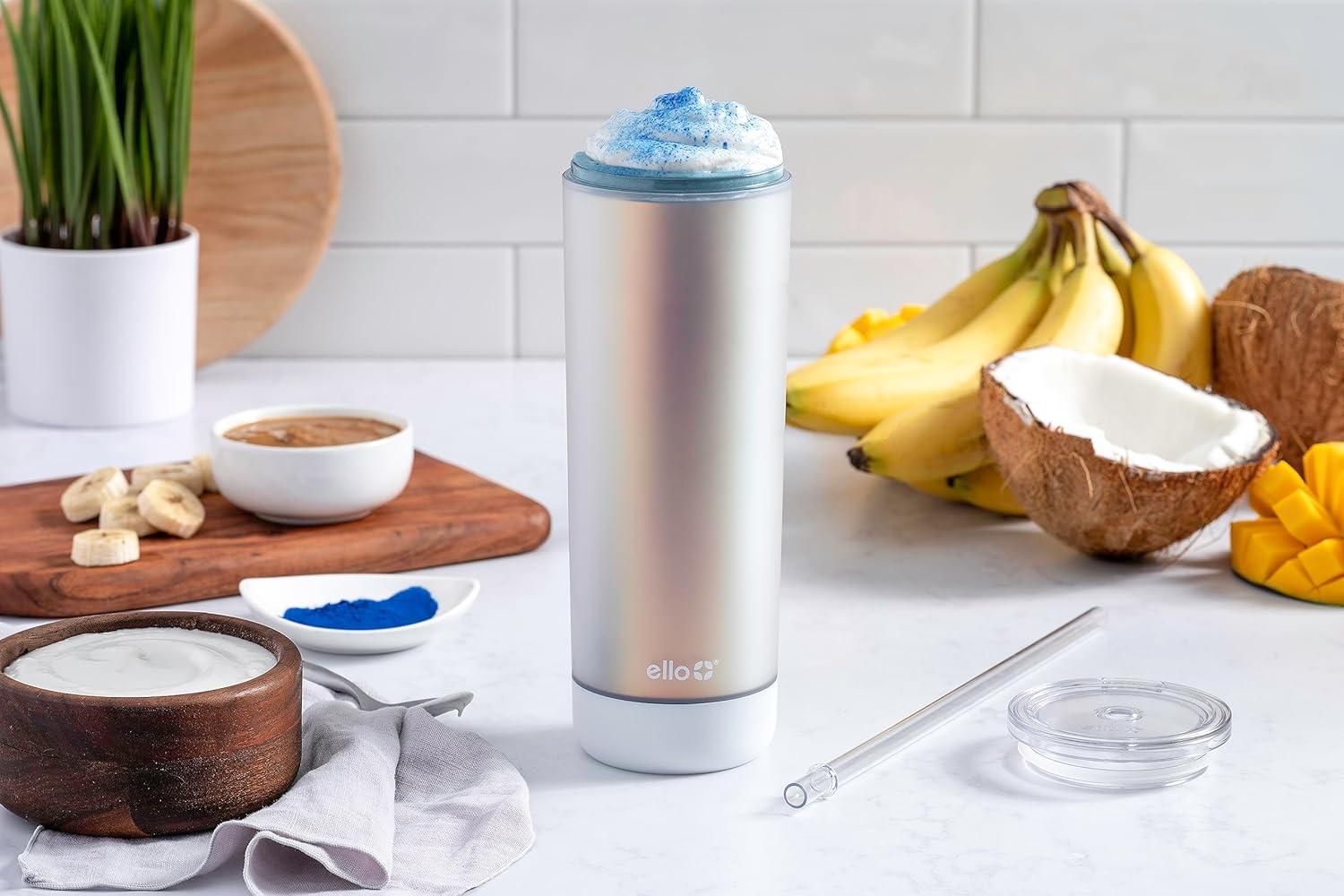 imageEllo Monterey Double Walled Insulated Plastic Tumbler with Straw and Builtin Coaster BPA Free 24ozSilver