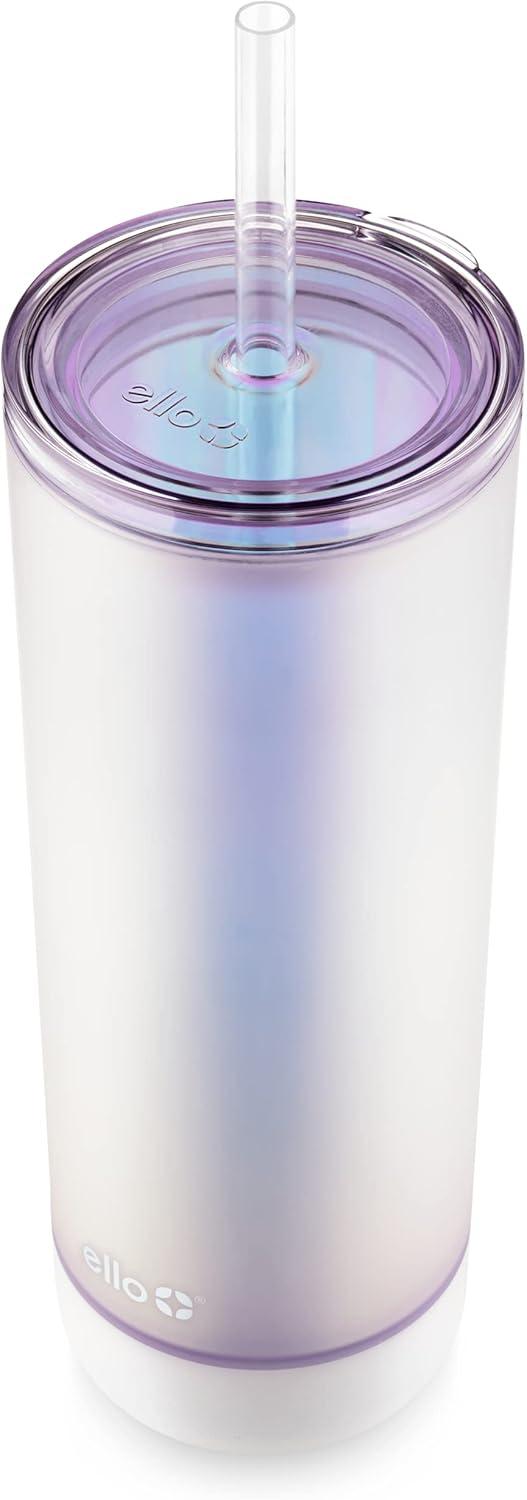 imageEllo Monterey Double Walled Insulated Plastic Tumbler with Straw and Builtin Coaster BPA Free 24ozSilver