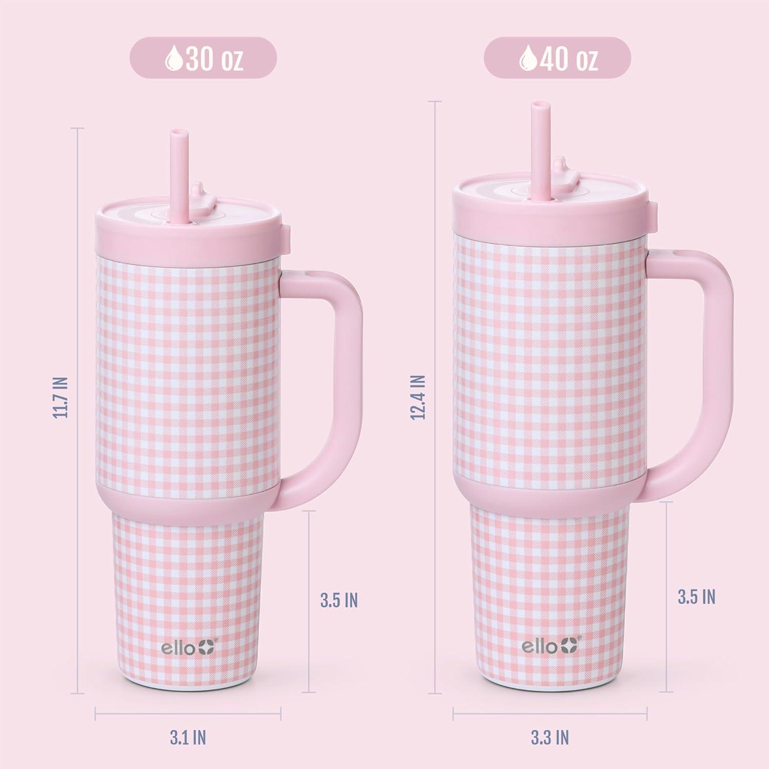 imageEllo Oasis 30 oz Tumbler with Handle ampamp Retracting Straw Reusable Insulated Stainless Steel Cup 100 Leakproof Gifts for Teens Women Men Keeps cold for 24 Hours Cup Holder Friendly Sunrise GlowStrawberries
