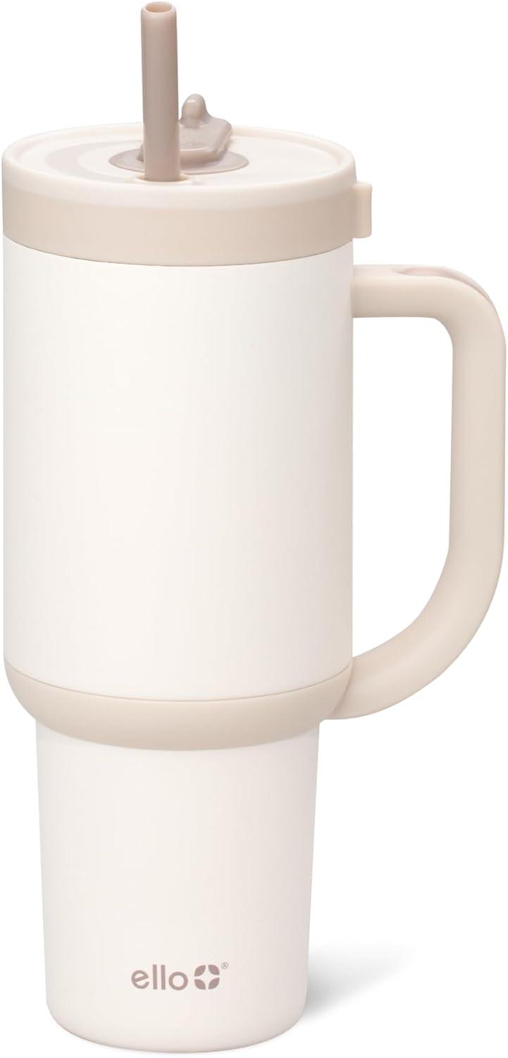 imageEllo Oasis 30 oz Tumbler with Handle ampamp Retracting Straw Reusable Insulated Stainless Steel Cup 100 Leakproof Gifts for Teens Women Men Keeps cold for 24 Hours Cup Holder Friendly Sunrise GlowCream Tonal