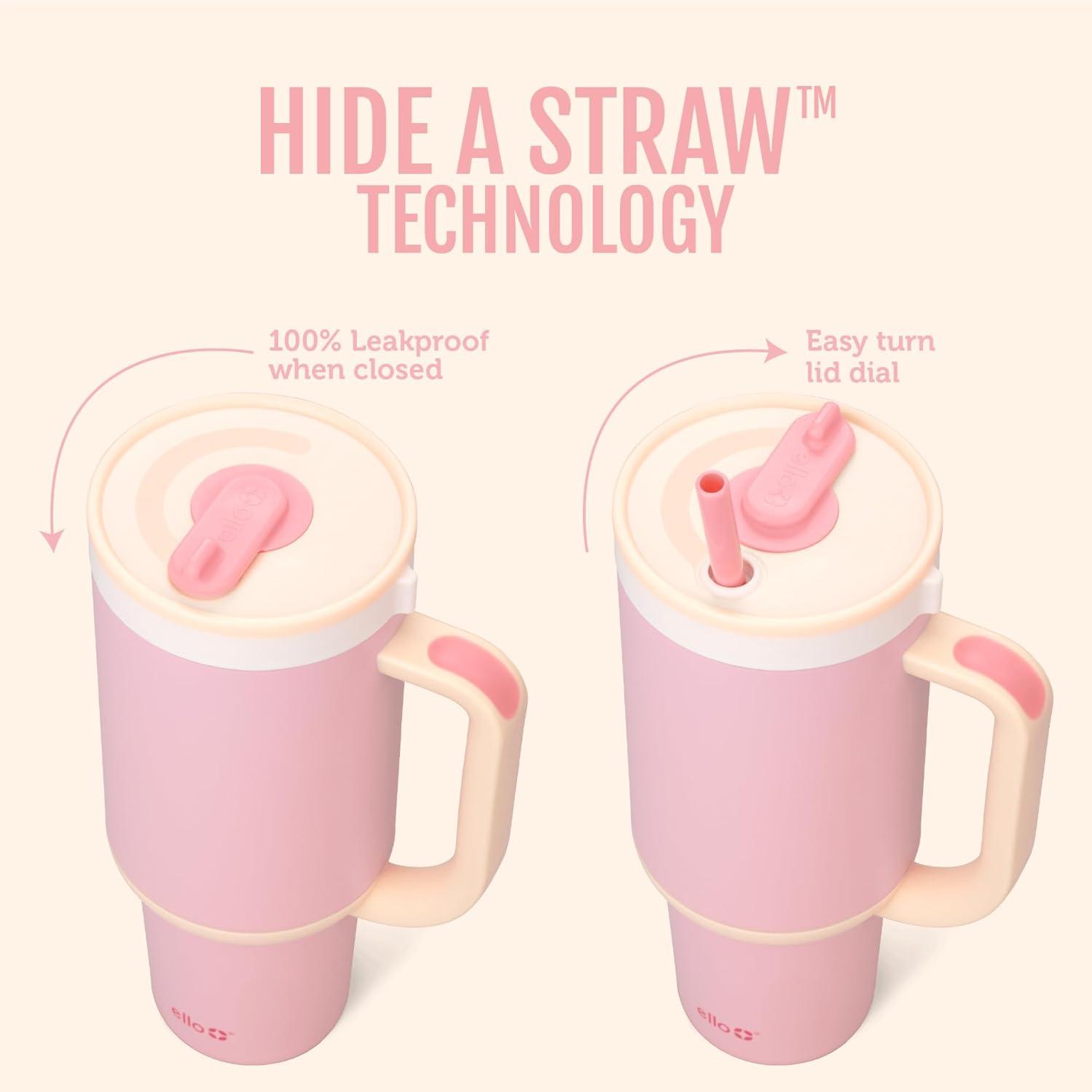 imageEllo Oasis 30 oz Tumbler with Handle ampamp Retracting Straw Reusable Insulated Stainless Steel Cup 100 Leakproof Gifts for Teens Women Men Keeps cold for 24 Hours Cup Holder Friendly Sunrise GlowStrawberries