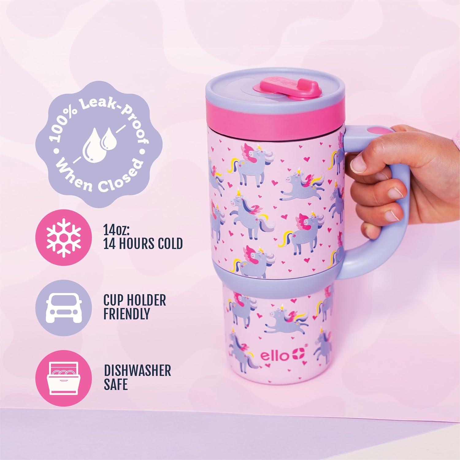 imageEllo Oasis 30 oz Tumbler with Handle ampamp Retracting Straw Reusable Insulated Stainless Steel Cup 100 Leakproof Gifts for Teens Women Men Keeps cold for 24 Hours Cup Holder Friendly Sunrise GlowUnicorns