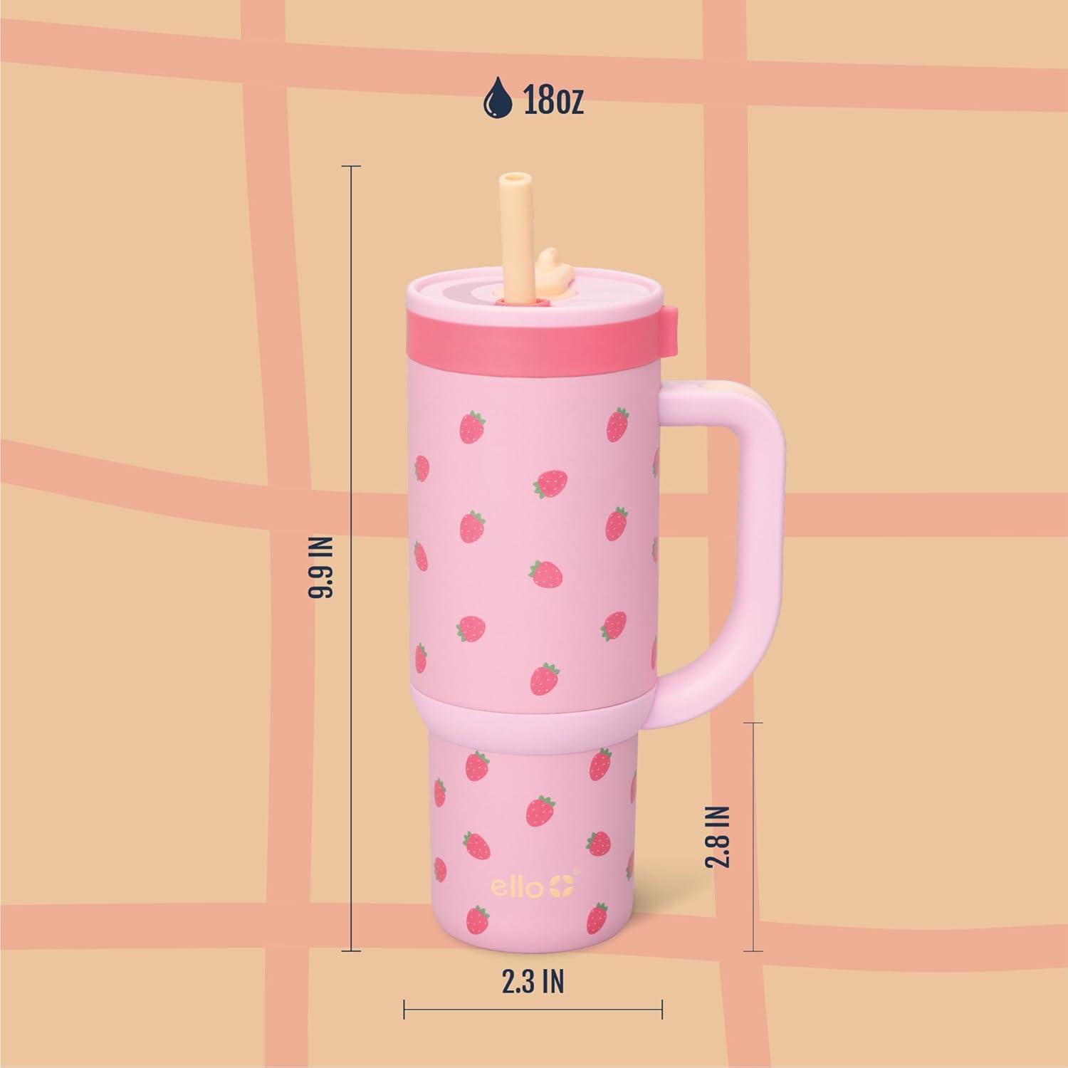 imageEllo Oasis 30 oz Tumbler with Handle ampamp Retracting Straw Reusable Insulated Stainless Steel Cup 100 Leakproof Gifts for Teens Women Men Keeps cold for 24 Hours Cup Holder Friendly Sunrise GlowStrawberries