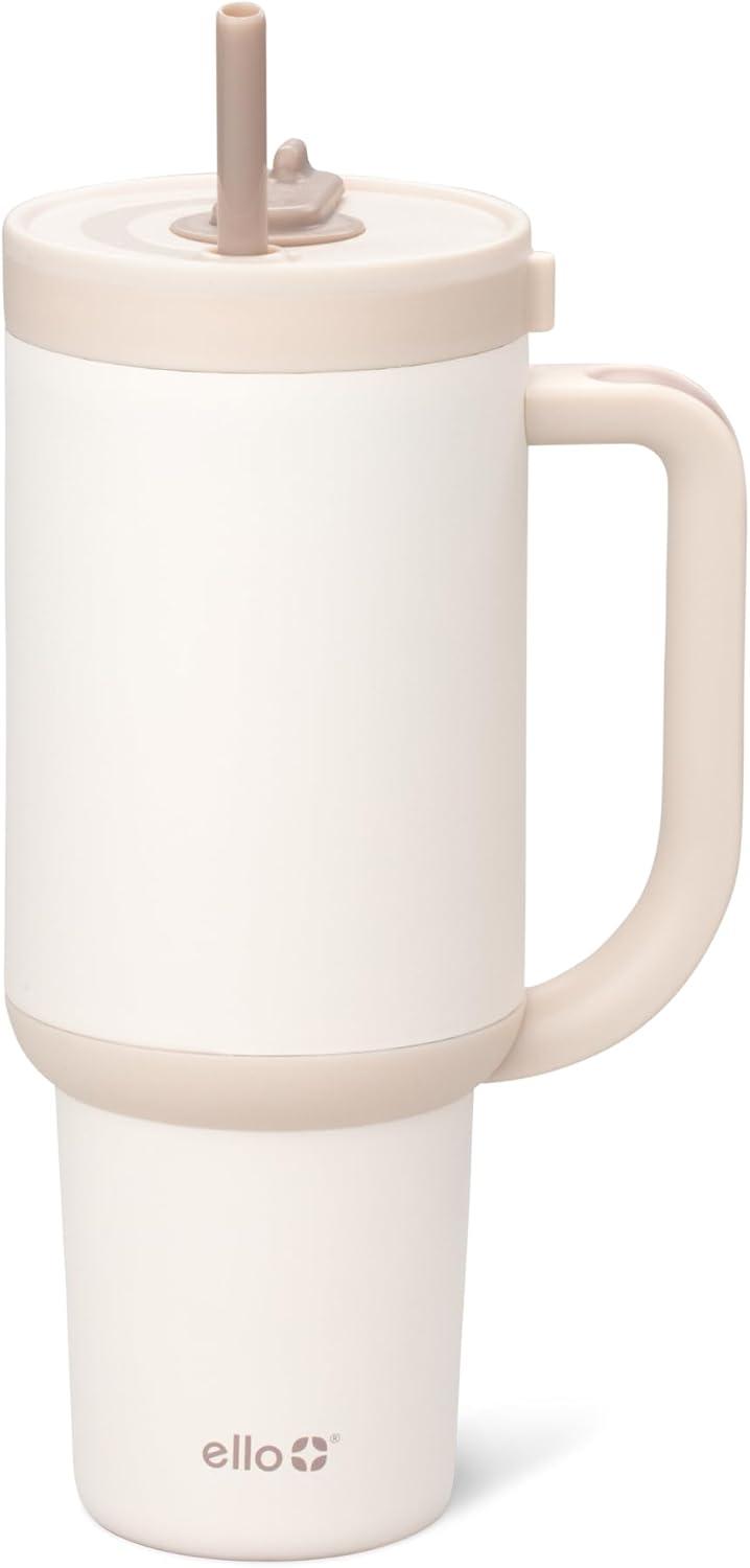 imageEllo Oasis 30 oz Tumbler with Handle ampamp Retracting Straw Reusable Insulated Stainless Steel Cup 100 Leakproof Gifts for Teens Women Men Keeps cold for 24 Hours Cup Holder Friendly Sunrise GlowCream Tonal