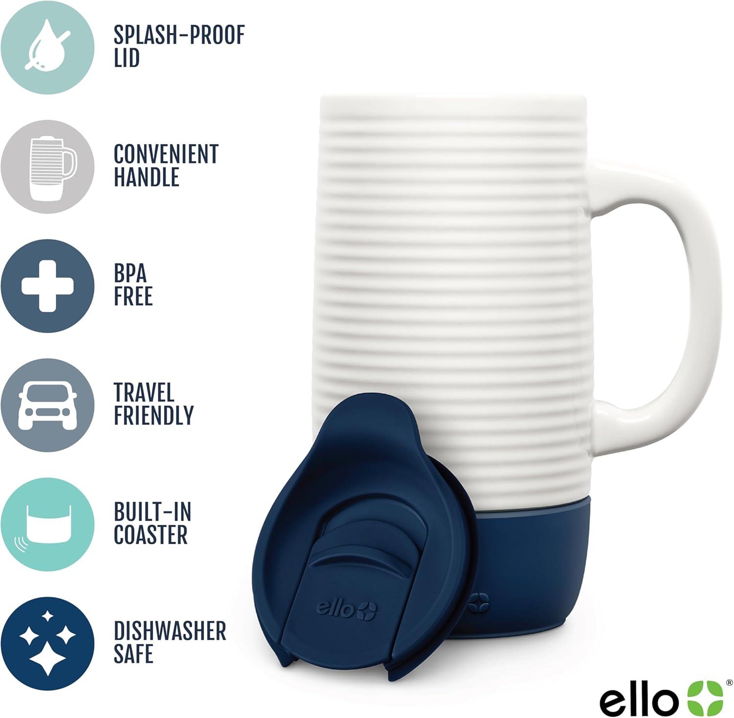 imageEllo Ogden 16oz Ceramic Travel Mug with SplashResistant Slider Lid and Protective Silicone Sleeve Perfect for Coffee or Tea BPAFree Dishwasher SafeMidnight