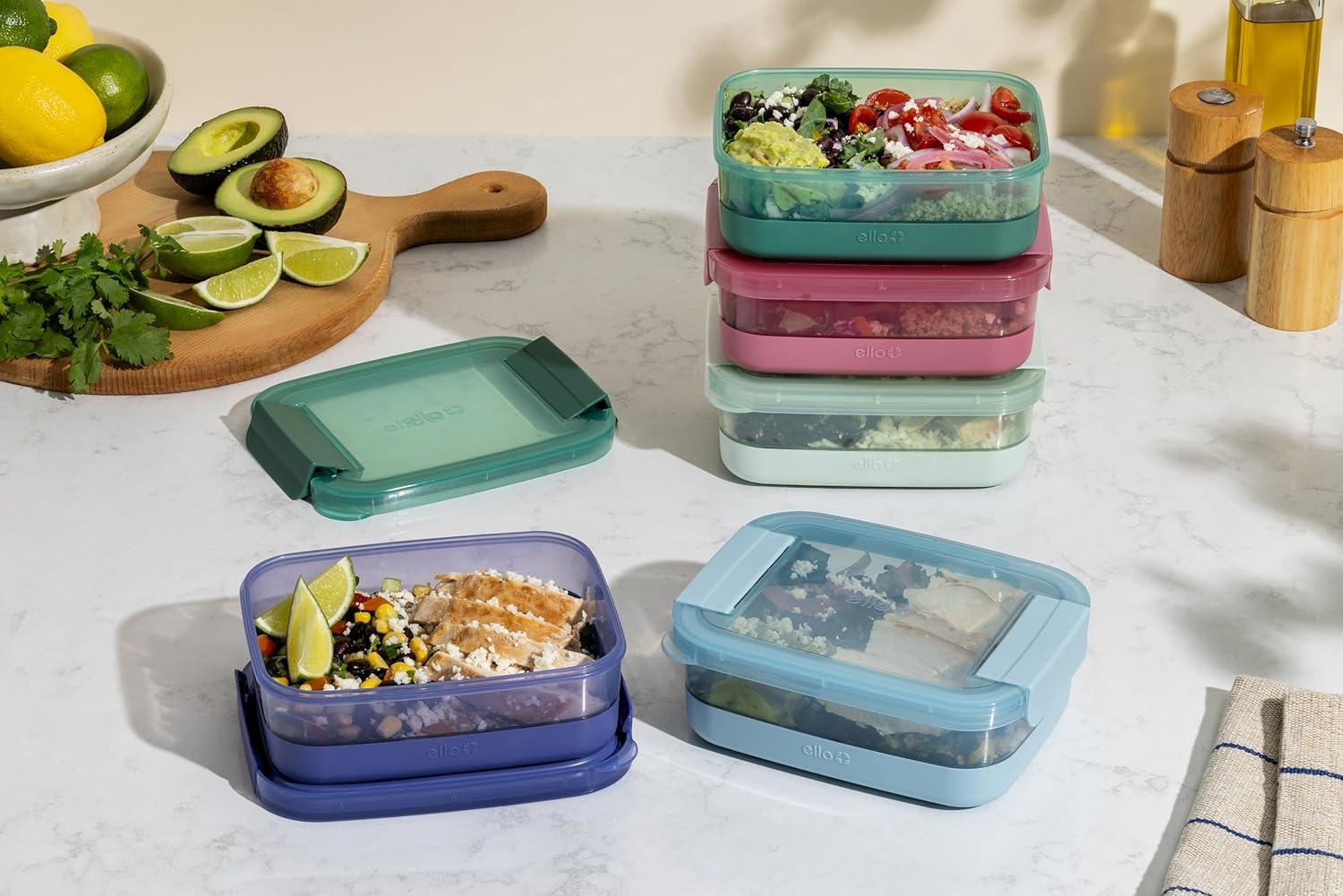 imageEllo Plastic Meal Prep Set BPA Free Plastic Food Storage Container with Silicone Boot and Airtight Lids Dishwasher Microwave and Freezer Safe37 Cup Meal Prep Everest