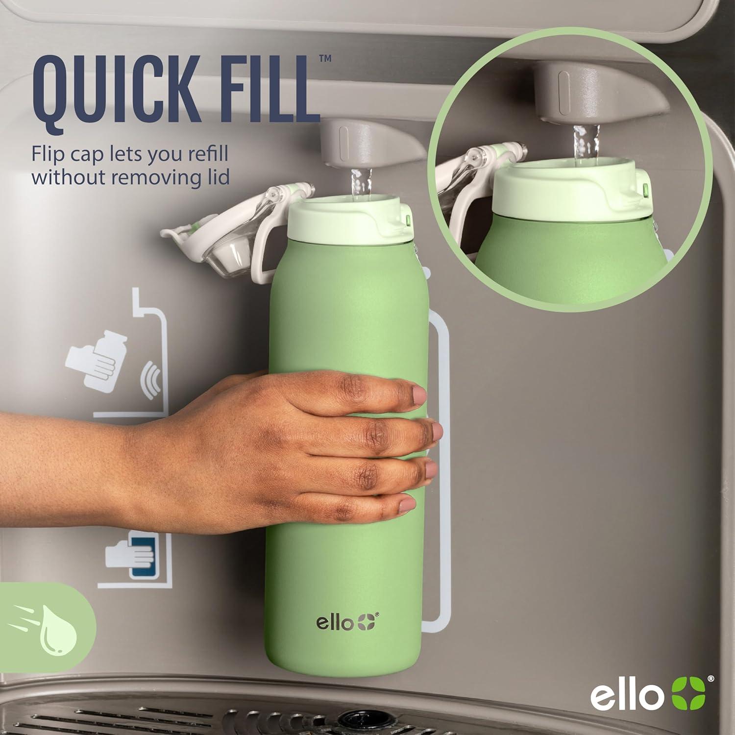 imageEllo Pop ampamp Fill Stainless Steel Water Bottle with Quick Fill Technology Double Walled Vacuum Insulated Metal Leak Proof Locking Lid Sip ampamp Chug BPA Free Holiday Gift for Him Her 22oz 32oz 40ozForest Mist