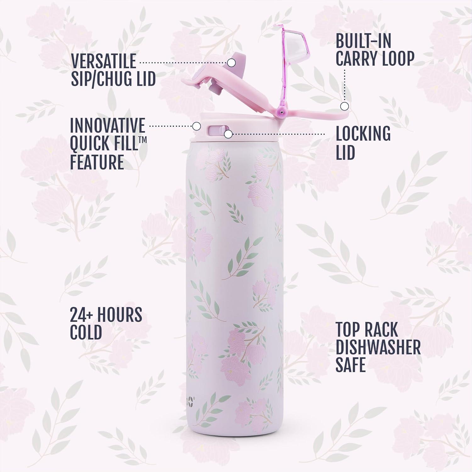 imageEllo Pop ampamp Fill Stainless Steel Water Bottle with Quick Fill Technology Double Walled Vacuum Insulated Metal Leak Proof Locking Lid Sip ampamp Chug BPA Free Holiday Gift for Him Her 22oz 32oz 40ozBlossom Bliss