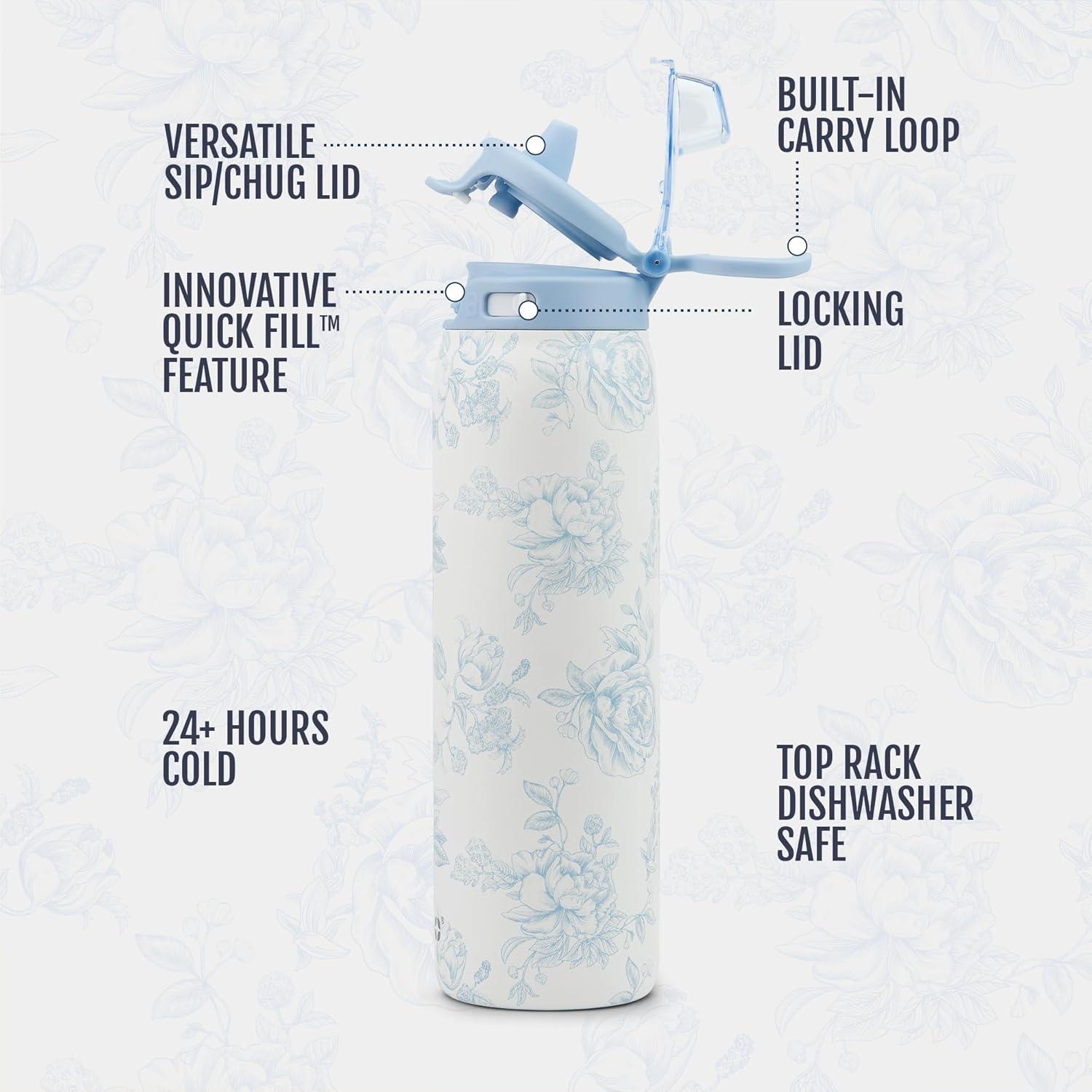 imageEllo Pop ampamp Fill Stainless Steel Water Bottle with Quick Fill Technology Double Walled Vacuum Insulated Metal Leak Proof Locking Lid Sip ampamp Chug BPA Free Holiday Gift for Him Her 22oz 32oz 40ozPorcelain Rose
