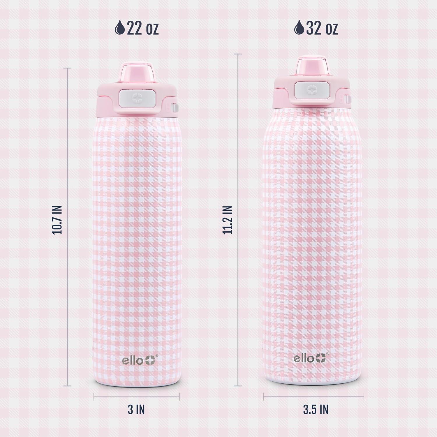 imageEllo Pop ampamp Fill Stainless Steel Water Bottle with Quick Fill Technology Double Walled Vacuum Insulated Metal Leak Proof Locking Lid Sip ampamp Chug BPA Free Holiday Gift for Him Her 22oz 32oz 40ozPink Gingham