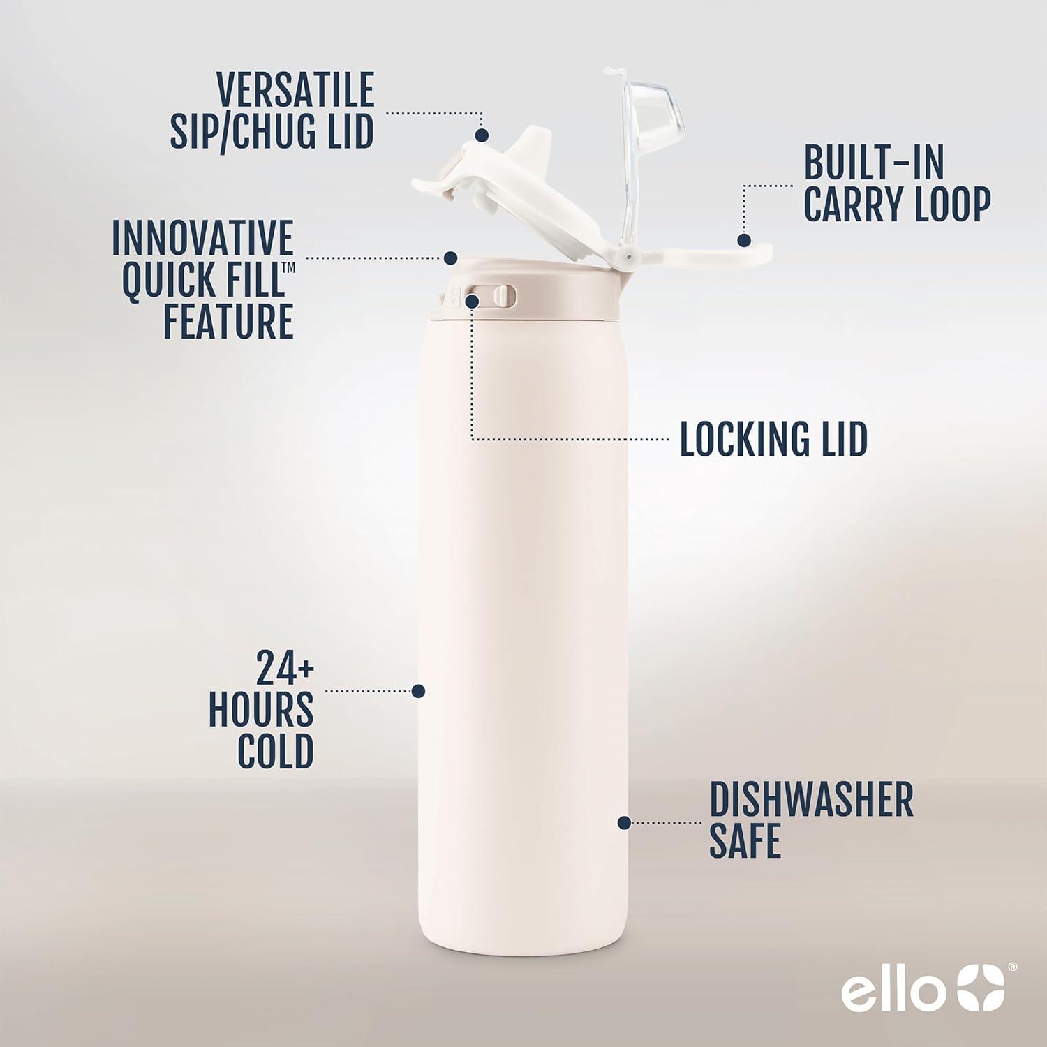 imageEllo Pop ampamp Fill Stainless Steel Water Bottle with Quick Fill Technology Double Walled Vacuum Insulated Metal Leak Proof Locking Lid Sip ampamp Chug BPA Free Holiday Gift for Him Her 22oz 32oz 40ozTonal Cream