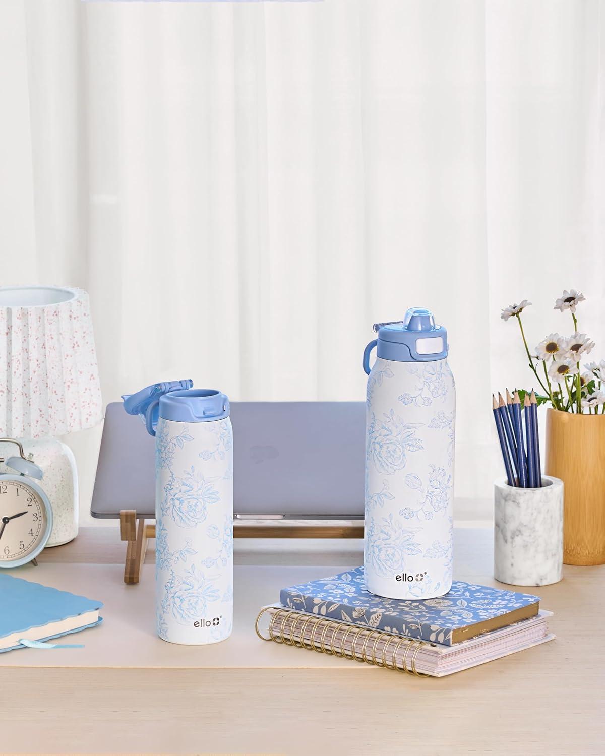 imageEllo Pop ampamp Fill Stainless Steel Water Bottle with Quick Fill Technology Double Walled Vacuum Insulated Metal Leak Proof Locking Lid Sip ampamp Chug BPA Free Holiday Gift for Him Her 22oz 32oz 40ozPorcelain Rose