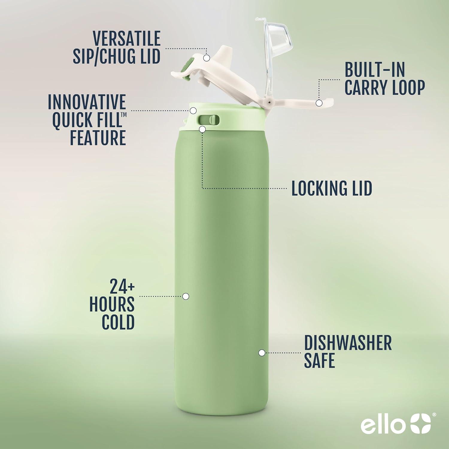 imageEllo Pop ampamp Fill Stainless Steel Water Bottle with Quick Fill Technology Double Walled Vacuum Insulated Metal Leak Proof Locking Lid Sip ampamp Chug BPA Free Holiday Gift for Him Her 22oz 32oz 40ozTake a Bow