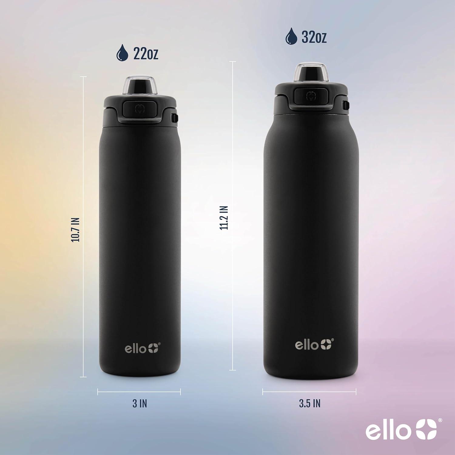 imageEllo Pop ampamp Fill Stainless Steel Water Bottle with Quick Fill Technology Double Walled Vacuum Insulated Metal Leak Proof Locking Lid Sip ampamp Chug BPA Free Holiday Gift for Him Her 22oz 32oz 40ozBlack
