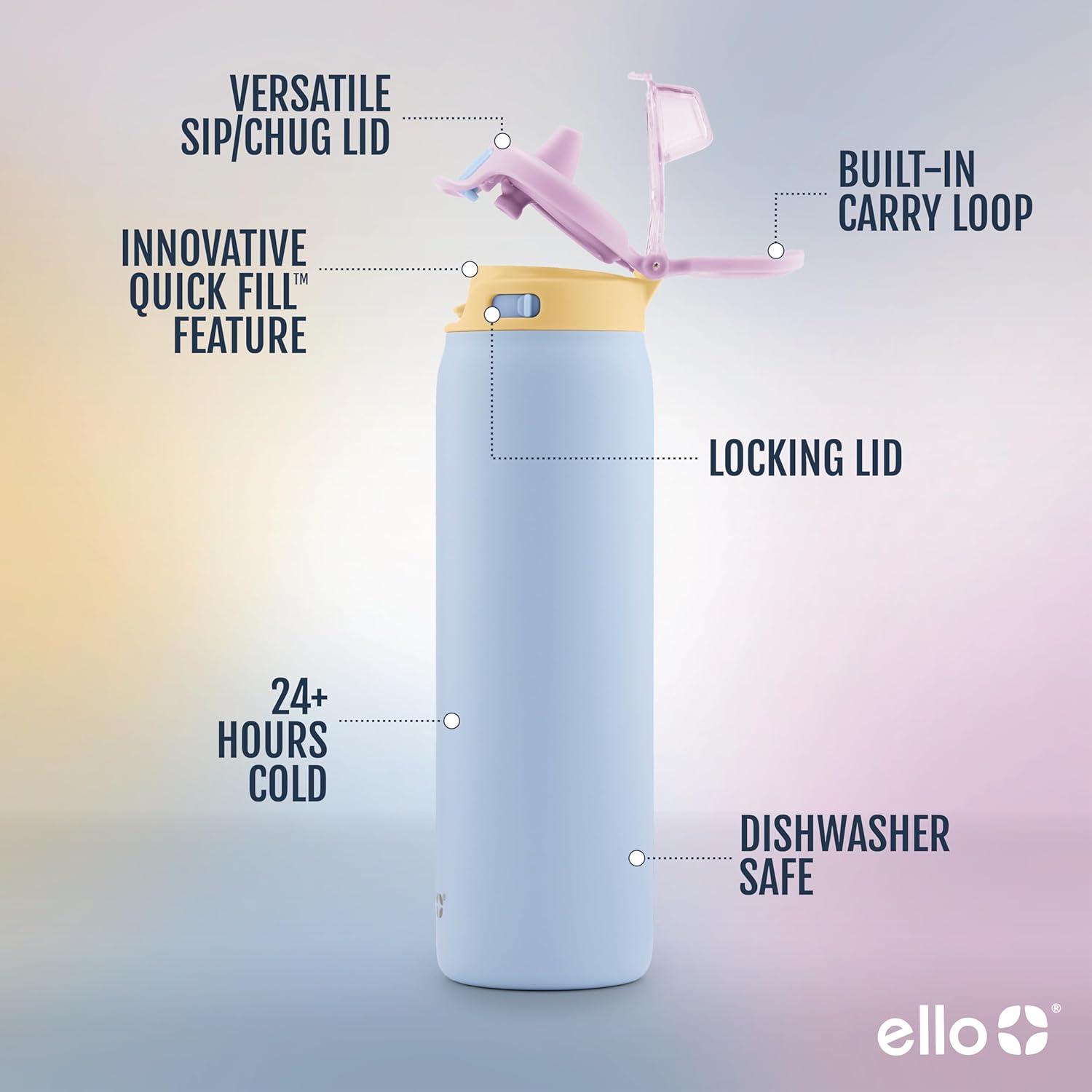 imageEllo Pop ampamp Fill Stainless Steel Water Bottle with Quick Fill Technology Double Walled Vacuum Insulated Metal Leak Proof Locking Lid Sip ampamp Chug BPA Free Holiday Gift for Him Her 22oz 32oz 40ozCoastal Sunrise