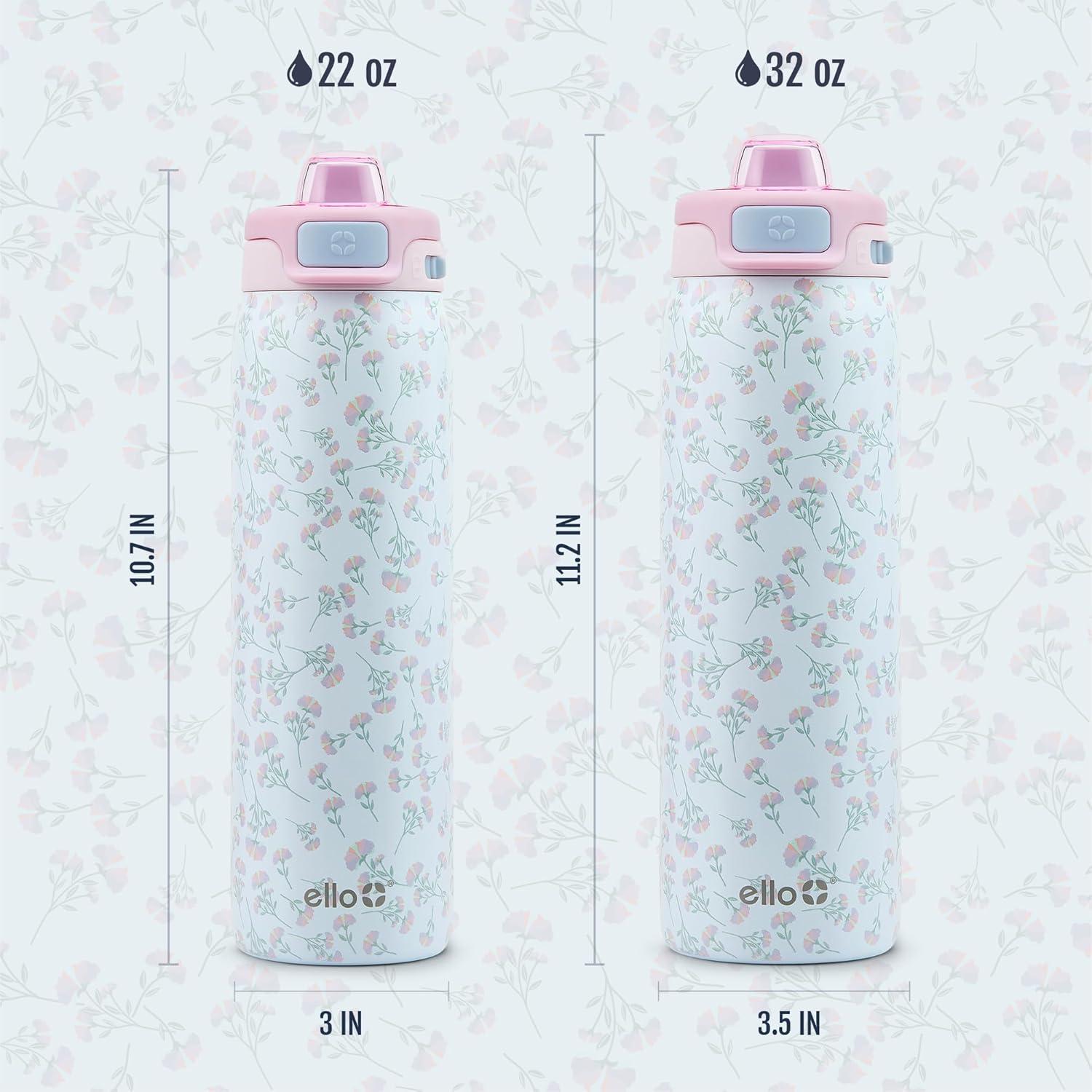 imageEllo Pop ampamp Fill Stainless Steel Water Bottle with Quick Fill Technology Double Walled Vacuum Insulated Metal Leak Proof Locking Lid Sip ampamp Chug BPA Free Holiday Gift for Him Her 22oz 32oz 40ozSerene Blooms