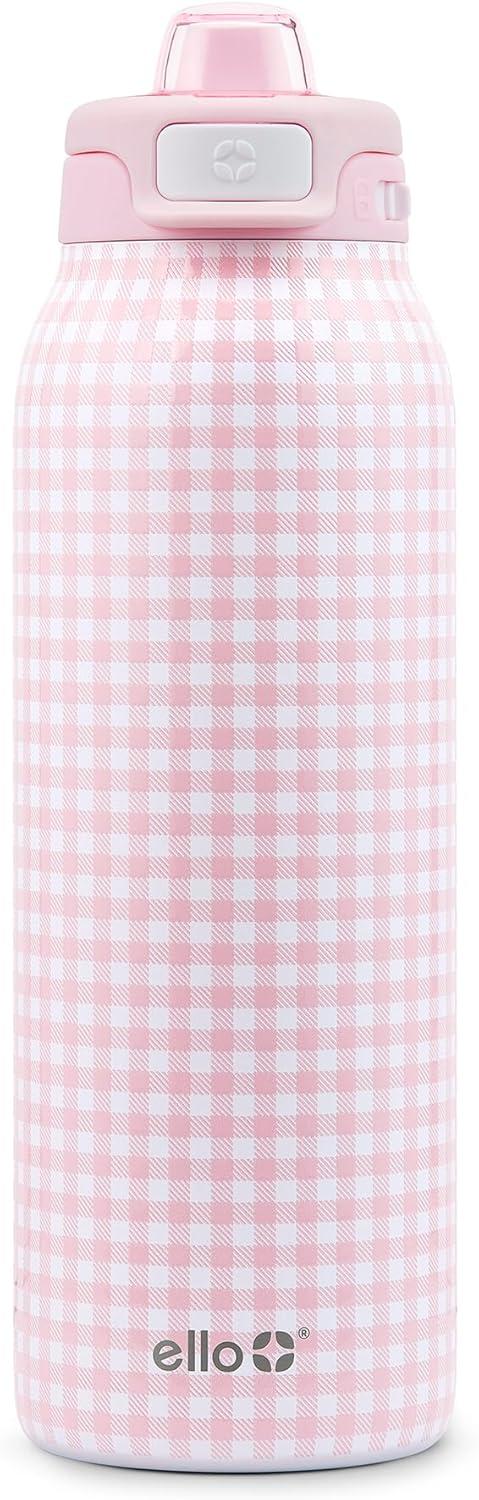 imageEllo Pop ampamp Fill Stainless Steel Water Bottle with Quick Fill Technology Double Walled Vacuum Insulated Metal Leak Proof Locking Lid Sip ampamp Chug BPA Free Holiday Gift for Him Her 22oz 32oz 40ozPink Gingham