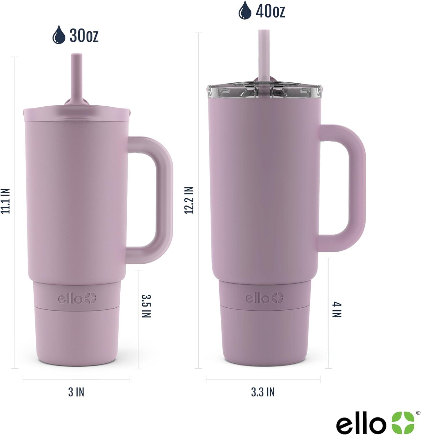 imageEllo Port 40oz Tumbler with Carry Loop ampamp Integrated Handle Vacuum Insulated Stainless Steel Reusable Water Bottle Travel Mug with Leak Proof Lid ampamp Straw Perfect for Iced Coffee ampamp Tea SageMauve