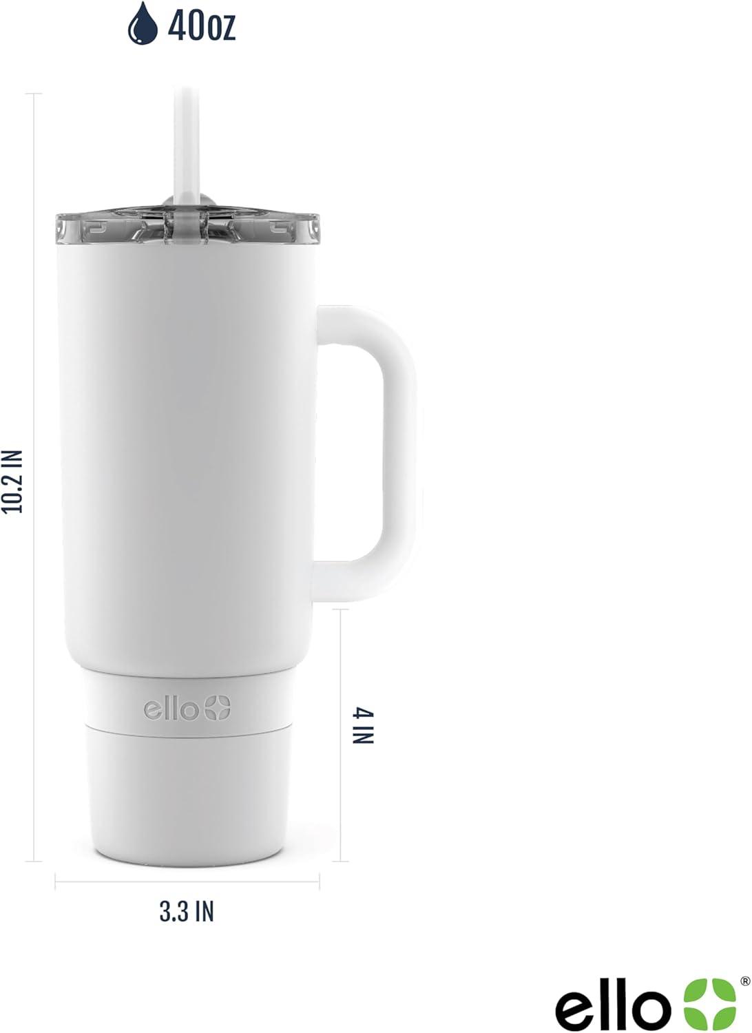 imageEllo Port 40oz Tumbler with Carry Loop ampamp Integrated Handle Vacuum Insulated Stainless Steel Reusable Water Bottle Travel Mug with Leak Proof Lid ampamp Straw Perfect for Iced Coffee ampamp Tea SageWhite