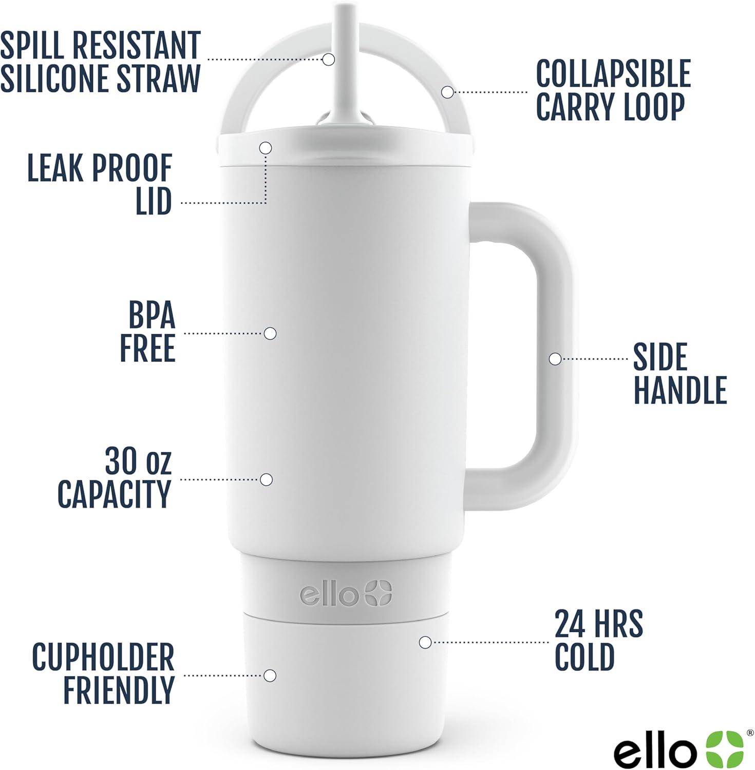 imageEllo Port 40oz Tumbler with Carry Loop ampamp Integrated Handle Vacuum Insulated Stainless Steel Reusable Water Bottle Travel Mug with Leak Proof Lid ampamp Straw Perfect for Iced Coffee ampamp Tea SageWhite