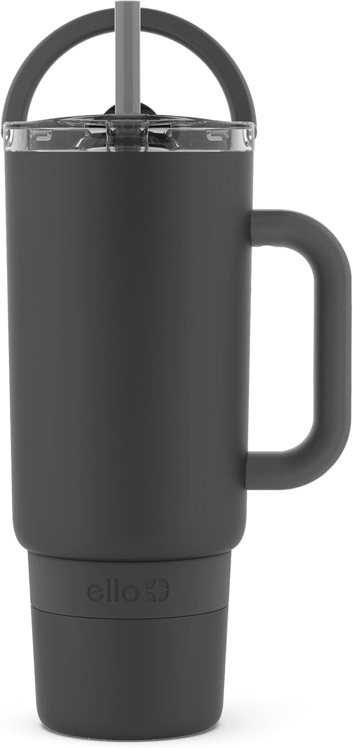 imageEllo Port 40oz Tumbler with Carry Loop ampamp Integrated Handle Vacuum Insulated Stainless Steel Reusable Water Bottle Travel Mug with Leak Proof Lid ampamp Straw Perfect for Iced Coffee ampamp Tea SageBlack