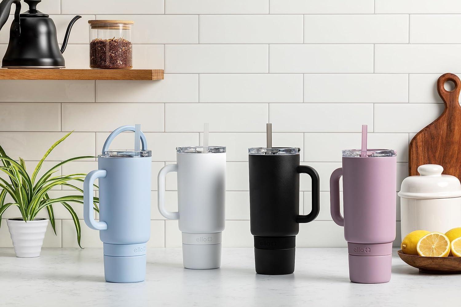 imageEllo Port 40oz Tumbler with Carry Loop ampamp Integrated Handle Vacuum Insulated Stainless Steel Reusable Water Bottle Travel Mug with Leak Proof Lid ampamp Straw Perfect for Iced Coffee ampamp Tea SageWhite