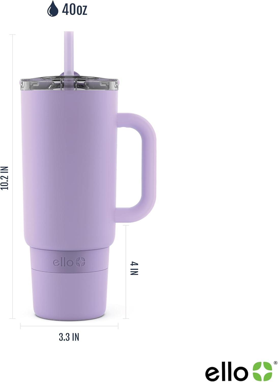imageEllo Port 40oz Tumbler with Carry Loop ampamp Integrated Handle Vacuum Insulated Stainless Steel Reusable Water Bottle Travel Mug with Leak Proof Lid ampamp Straw Perfect for Iced Coffee ampamp Tea SageLilac
