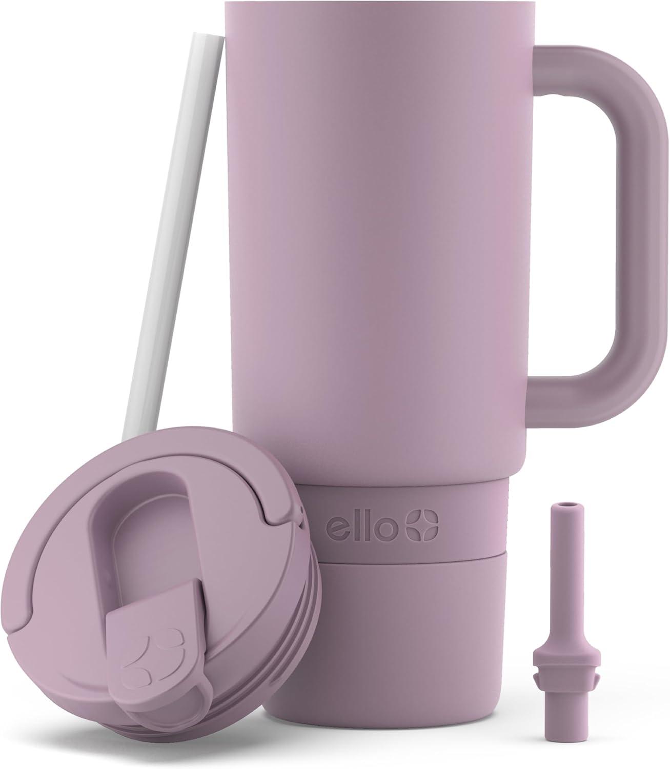 imageEllo Port 40oz Tumbler with Carry Loop ampamp Integrated Handle Vacuum Insulated Stainless Steel Reusable Water Bottle Travel Mug with Leak Proof Lid ampamp Straw Perfect for Iced Coffee ampamp Tea SageMauve