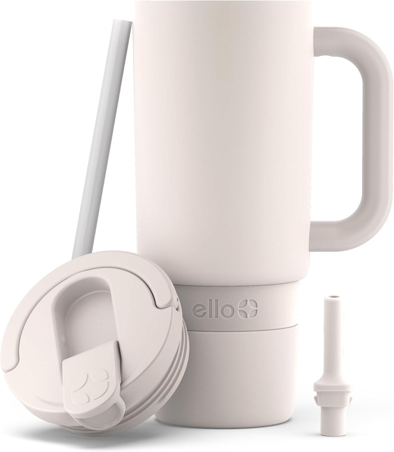 imageEllo Port 40oz Tumbler with Carry Loop ampamp Integrated Handle Vacuum Insulated Stainless Steel Reusable Water Bottle Travel Mug with Leak Proof Lid ampamp Straw Perfect for Iced Coffee ampamp Tea SageCream
