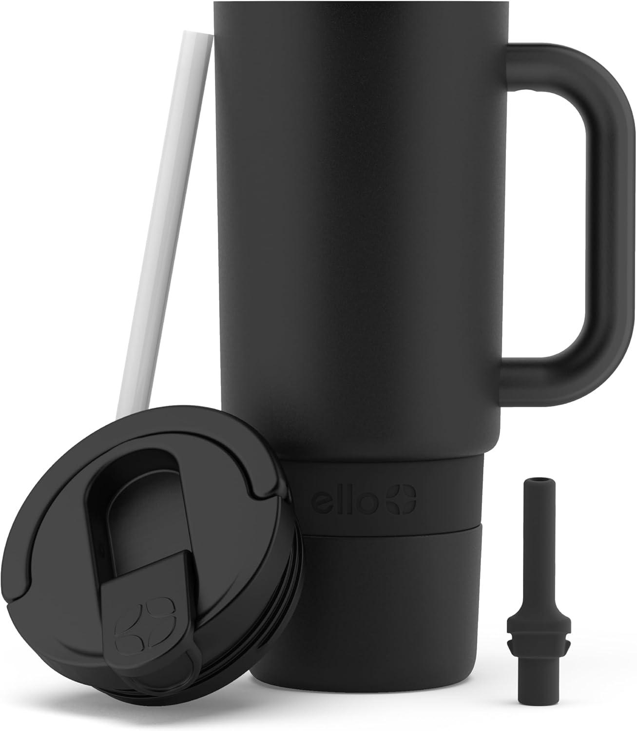 imageEllo Port 40oz Tumbler with Carry Loop ampamp Integrated Handle Vacuum Insulated Stainless Steel Reusable Water Bottle Travel Mug with Leak Proof Lid ampamp Straw Perfect for Iced Coffee ampamp Tea SageBlack