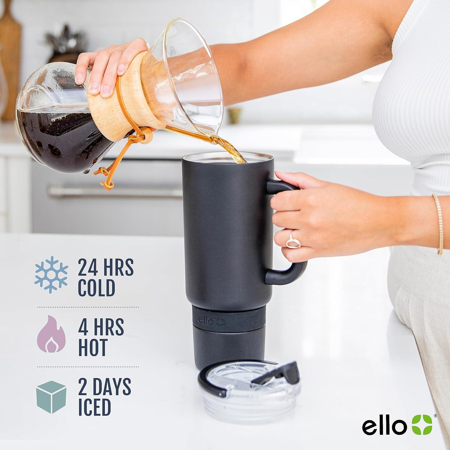 imageEllo Port 40oz Tumbler with Carry Loop ampamp Integrated Handle Vacuum Insulated Stainless Steel Reusable Water Bottle Travel Mug with Leak Proof Lid ampamp Straw Perfect for Iced Coffee ampamp Tea SageHalogen Blue