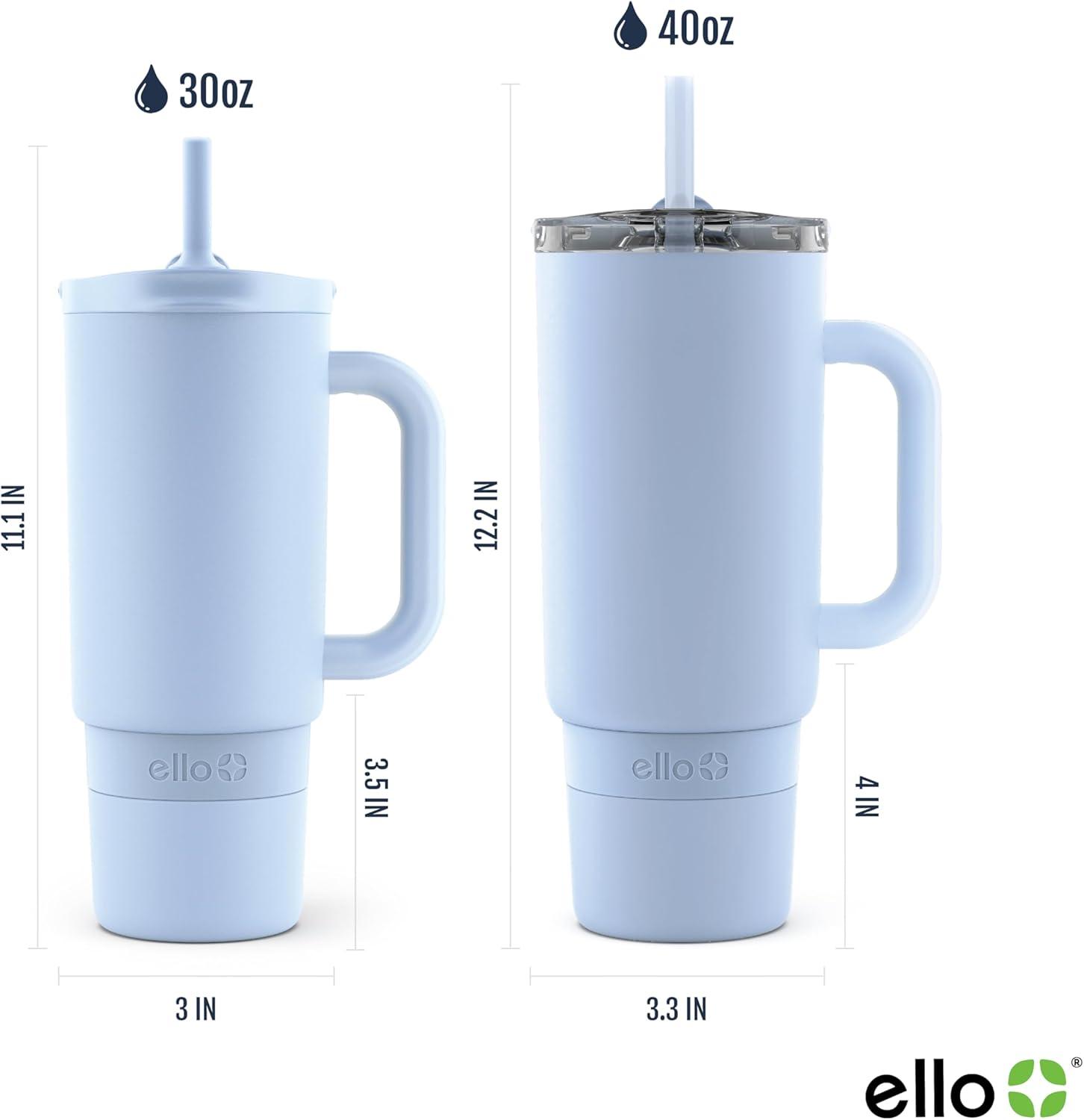 imageEllo Port 40oz Tumbler with Carry Loop ampamp Integrated Handle Vacuum Insulated Stainless Steel Reusable Water Bottle Travel Mug with Leak Proof Lid ampamp Straw Perfect for Iced Coffee ampamp Tea SageHalogen Blue