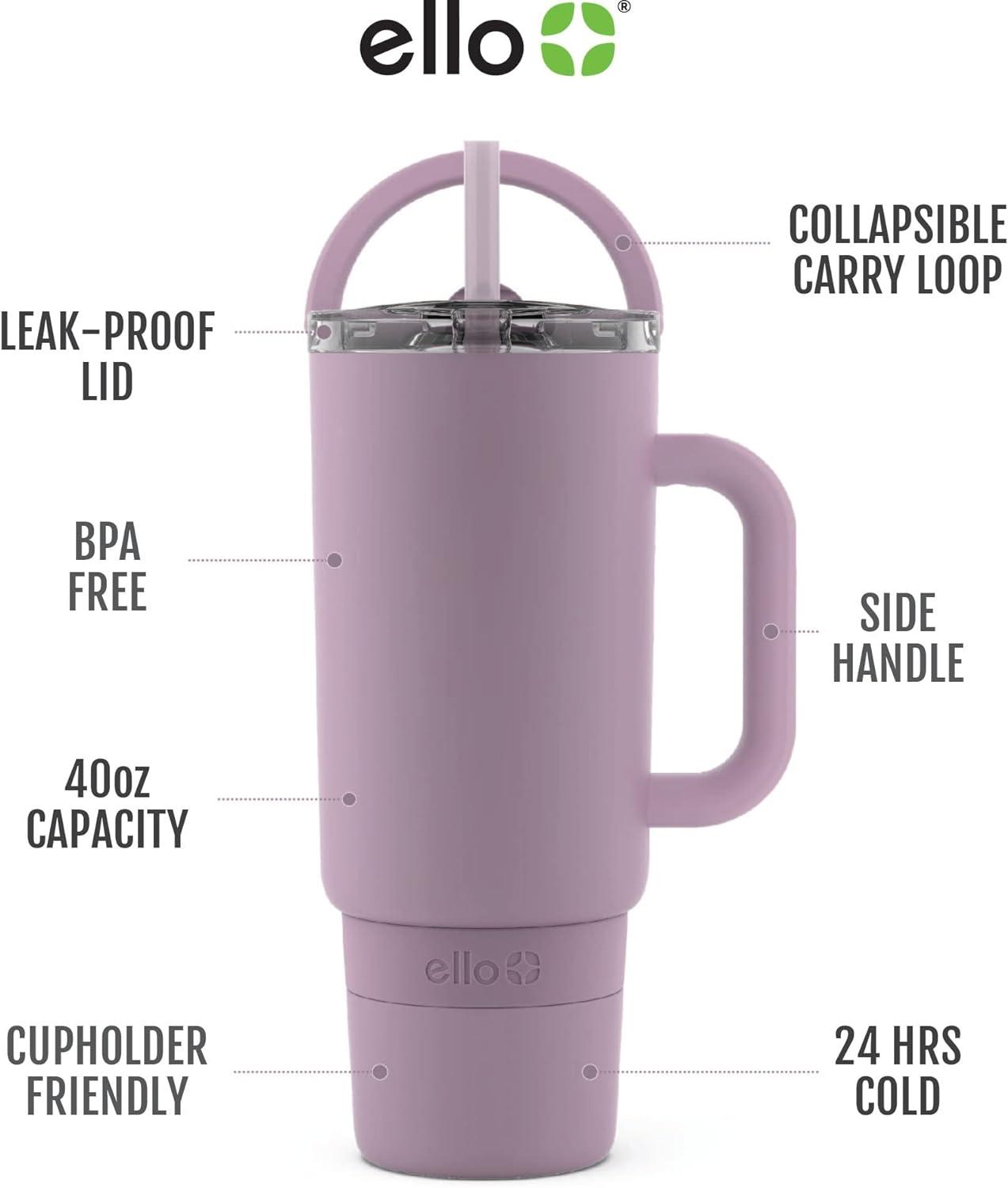 imageEllo Port 40oz Tumbler with Carry Loop ampamp Integrated Handle Vacuum Insulated Stainless Steel Reusable Water Bottle Travel Mug with Leak Proof Lid ampamp Straw Perfect for Iced Coffee ampamp Tea SageMauve