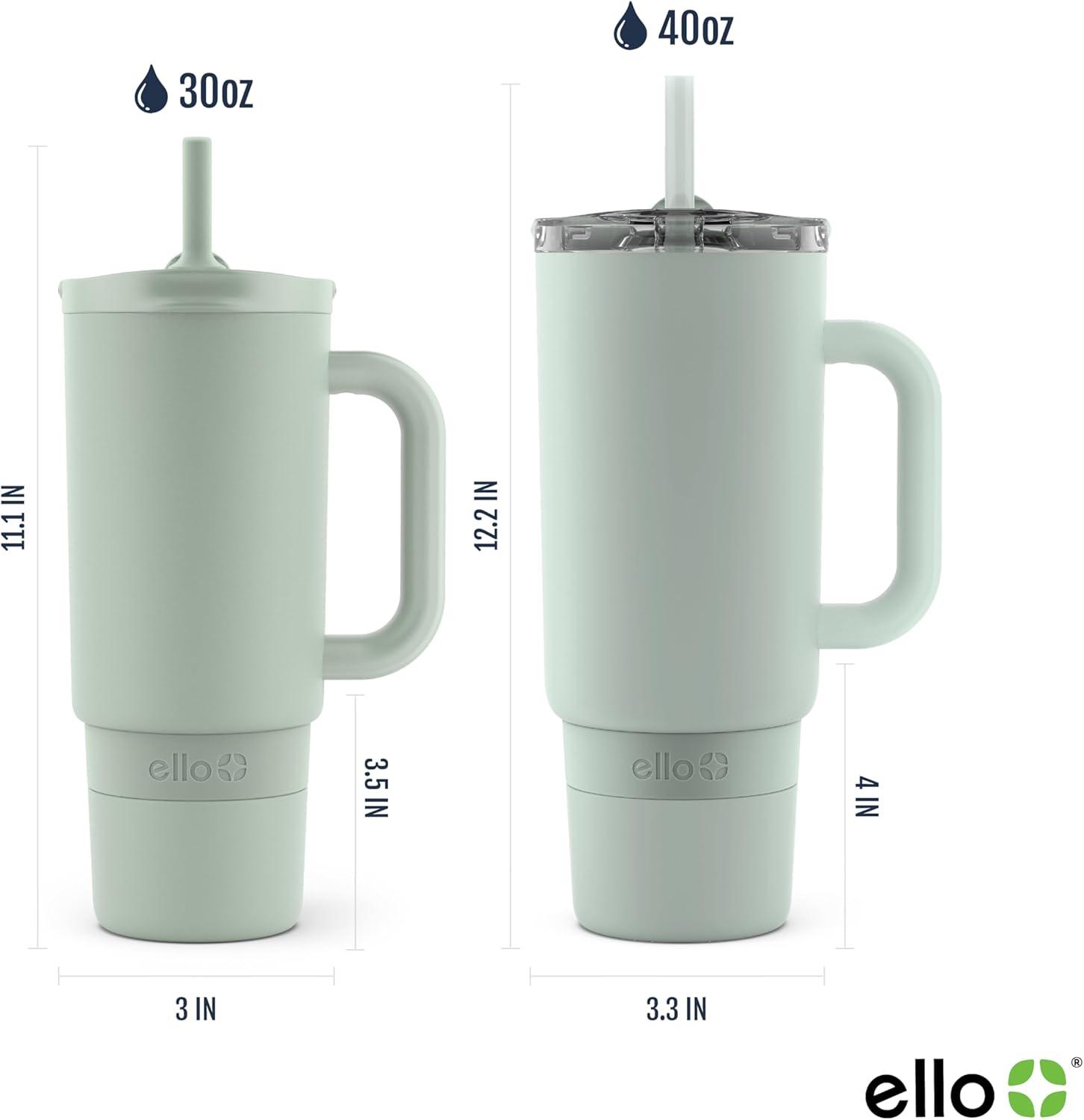 imageEllo Port 40oz Tumbler with Carry Loop ampamp Integrated Handle Vacuum Insulated Stainless Steel Reusable Water Bottle Travel Mug with Leak Proof Lid ampamp Straw Perfect for Iced Coffee ampamp Tea SageSage