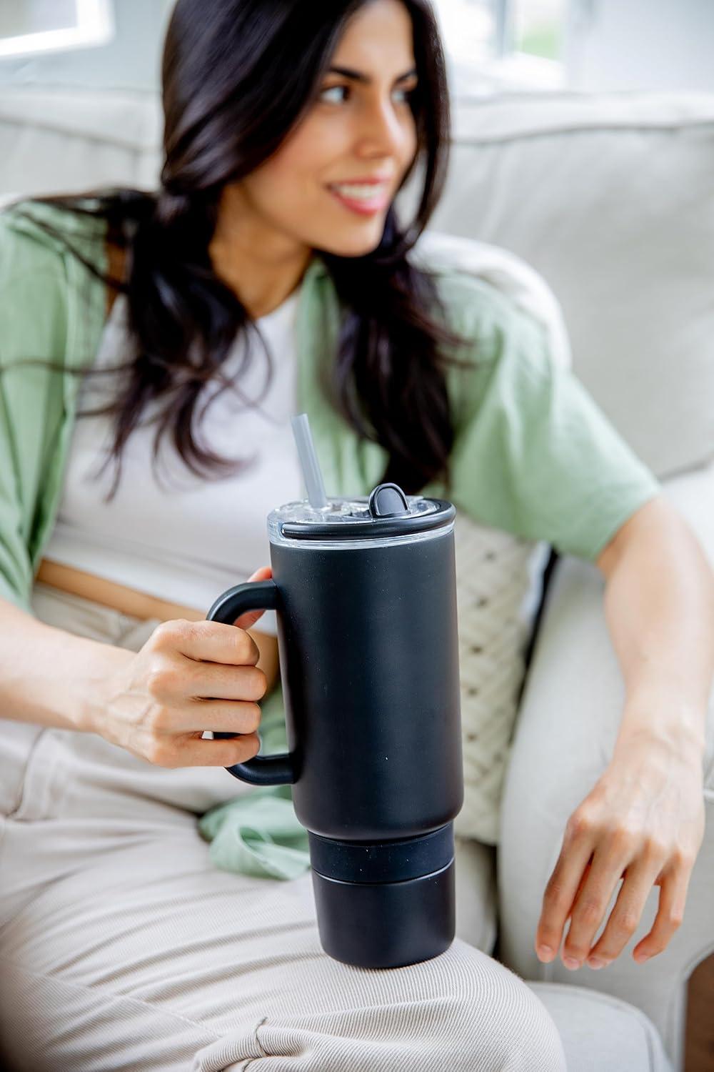 imageEllo Port 40oz Tumbler with Carry Loop ampamp Integrated Handle Vacuum Insulated Stainless Steel Reusable Water Bottle Travel Mug with Leak Proof Lid ampamp Straw Perfect for Iced Coffee ampamp Tea SageBlack