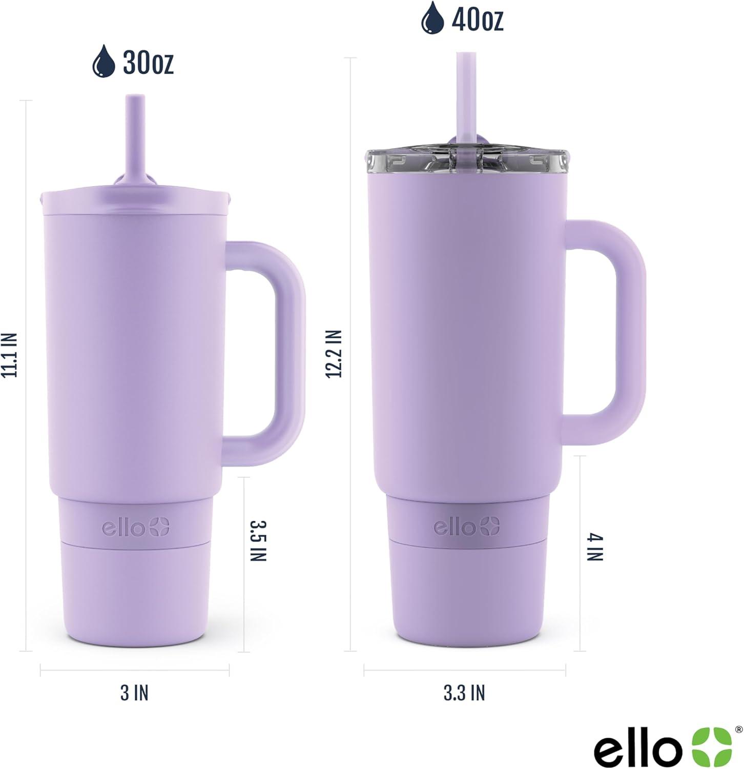 imageEllo Port 40oz Tumbler with Carry Loop ampamp Integrated Handle Vacuum Insulated Stainless Steel Reusable Water Bottle Travel Mug with Leak Proof Lid ampamp Straw Perfect for Iced Coffee ampamp Tea SageLilac