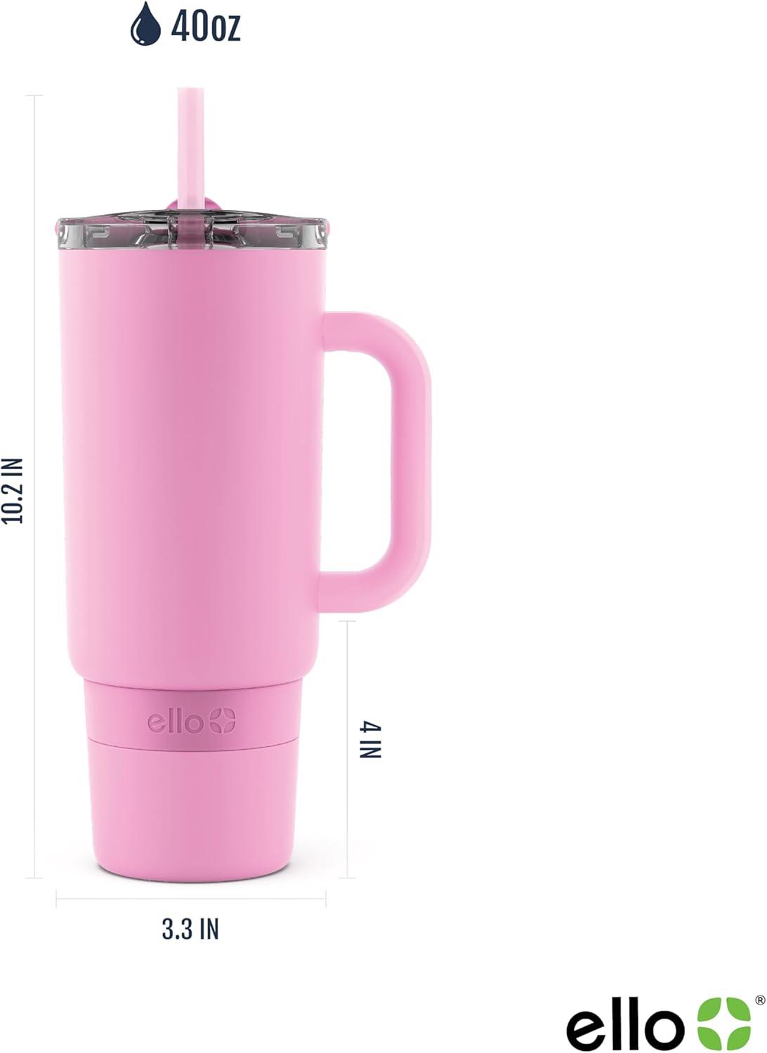 imageEllo Port 40oz Tumbler with Carry Loop ampamp Integrated Handle Vacuum Insulated Stainless Steel Reusable Water Bottle Travel Mug with Leak Proof Lid ampamp Straw Perfect for Iced Coffee ampamp Tea SageBubblegum