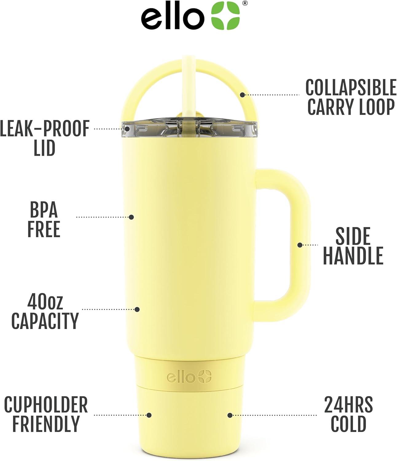 imageEllo Port 40oz Tumbler with Carry Loop ampamp Integrated Handle Vacuum Insulated Stainless Steel Reusable Water Bottle Travel Mug with Leak Proof Lid ampamp Straw Perfect for Iced Coffee ampamp Tea SageLemonade