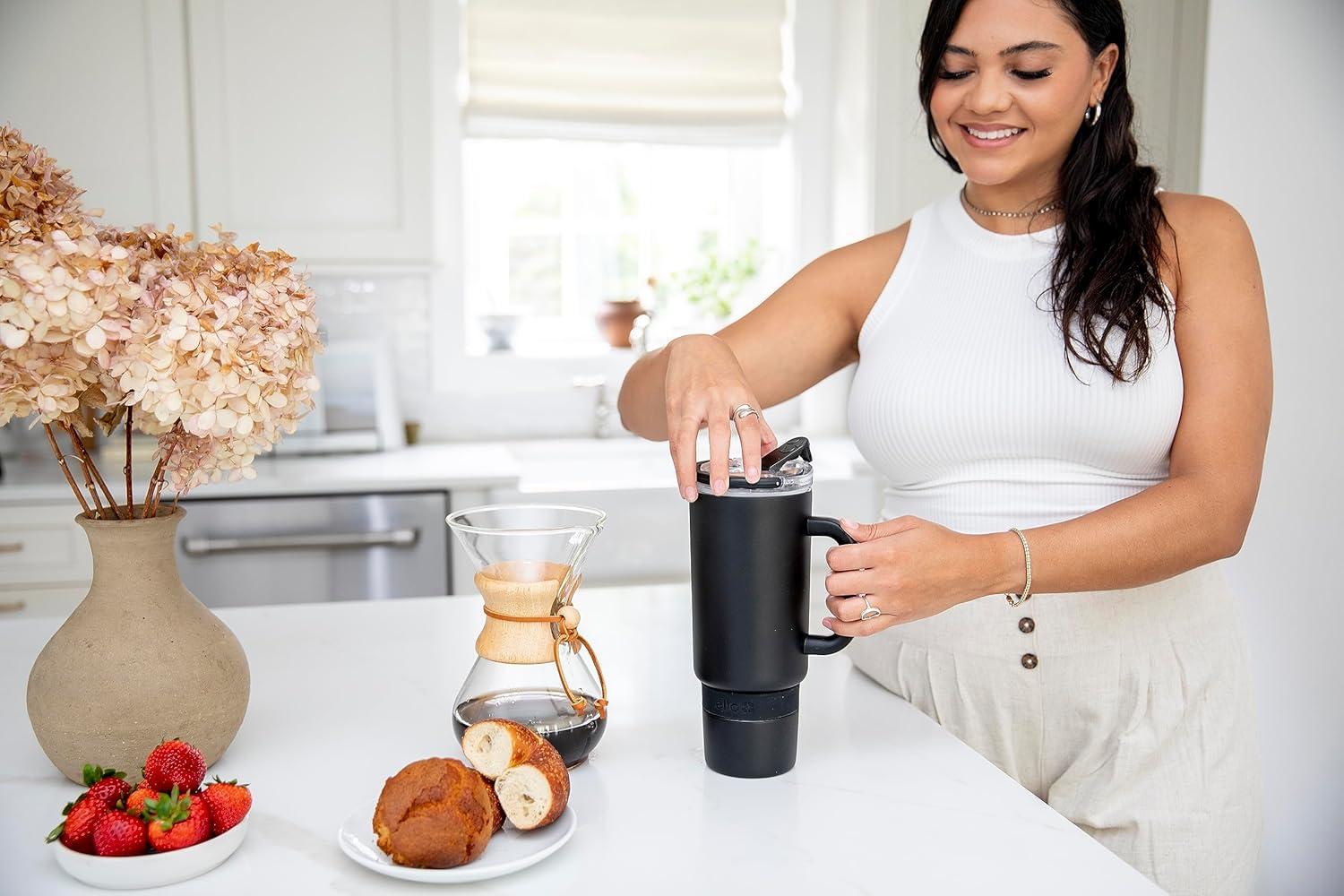 imageEllo Port 40oz Tumbler with Carry Loop ampamp Integrated Handle Vacuum Insulated Stainless Steel Reusable Water Bottle Travel Mug with Leak Proof Lid ampamp Straw Perfect for Iced Coffee ampamp Tea SageBlack