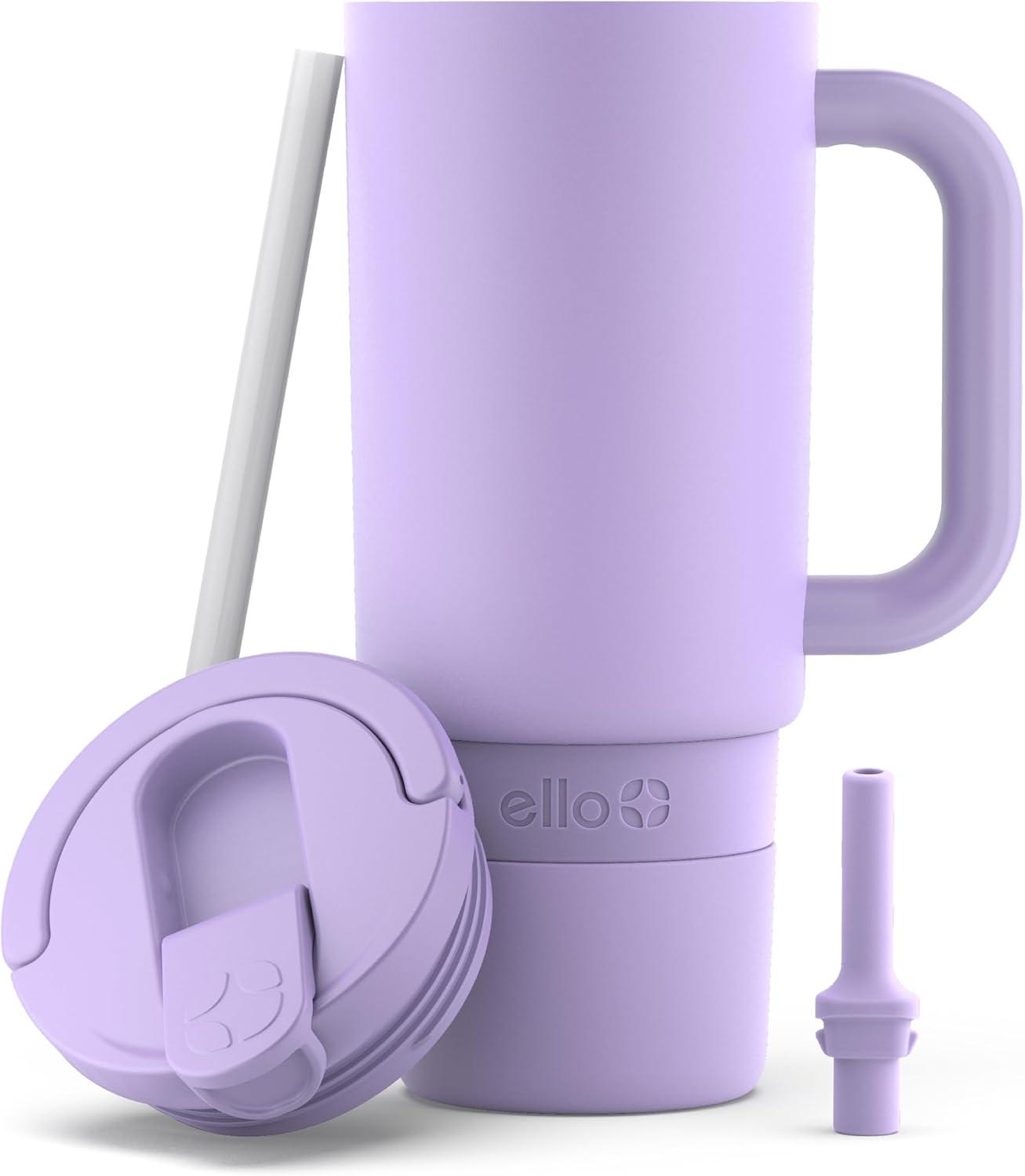 imageEllo Port 40oz Tumbler with Carry Loop ampamp Integrated Handle Vacuum Insulated Stainless Steel Reusable Water Bottle Travel Mug with Leak Proof Lid ampamp Straw Perfect for Iced Coffee ampamp Tea SageLilac