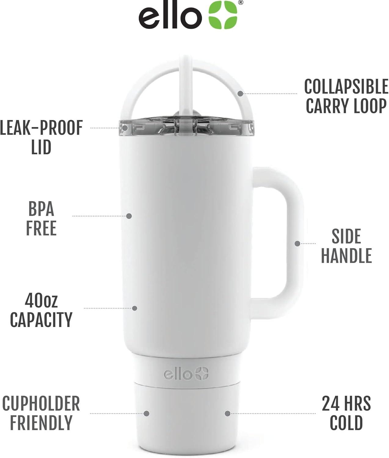 imageEllo Port 40oz Tumbler with Carry Loop ampamp Integrated Handle Vacuum Insulated Stainless Steel Reusable Water Bottle Travel Mug with Leak Proof Lid ampamp Straw Perfect for Iced Coffee ampamp Tea SageWhite