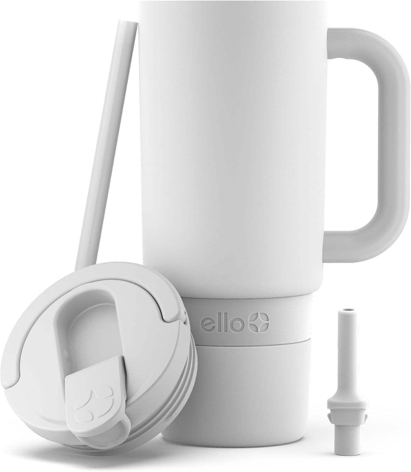 imageEllo Port 40oz Tumbler with Carry Loop ampamp Integrated Handle Vacuum Insulated Stainless Steel Reusable Water Bottle Travel Mug with Leak Proof Lid ampamp Straw Perfect for Iced Coffee ampamp Tea SageWhite
