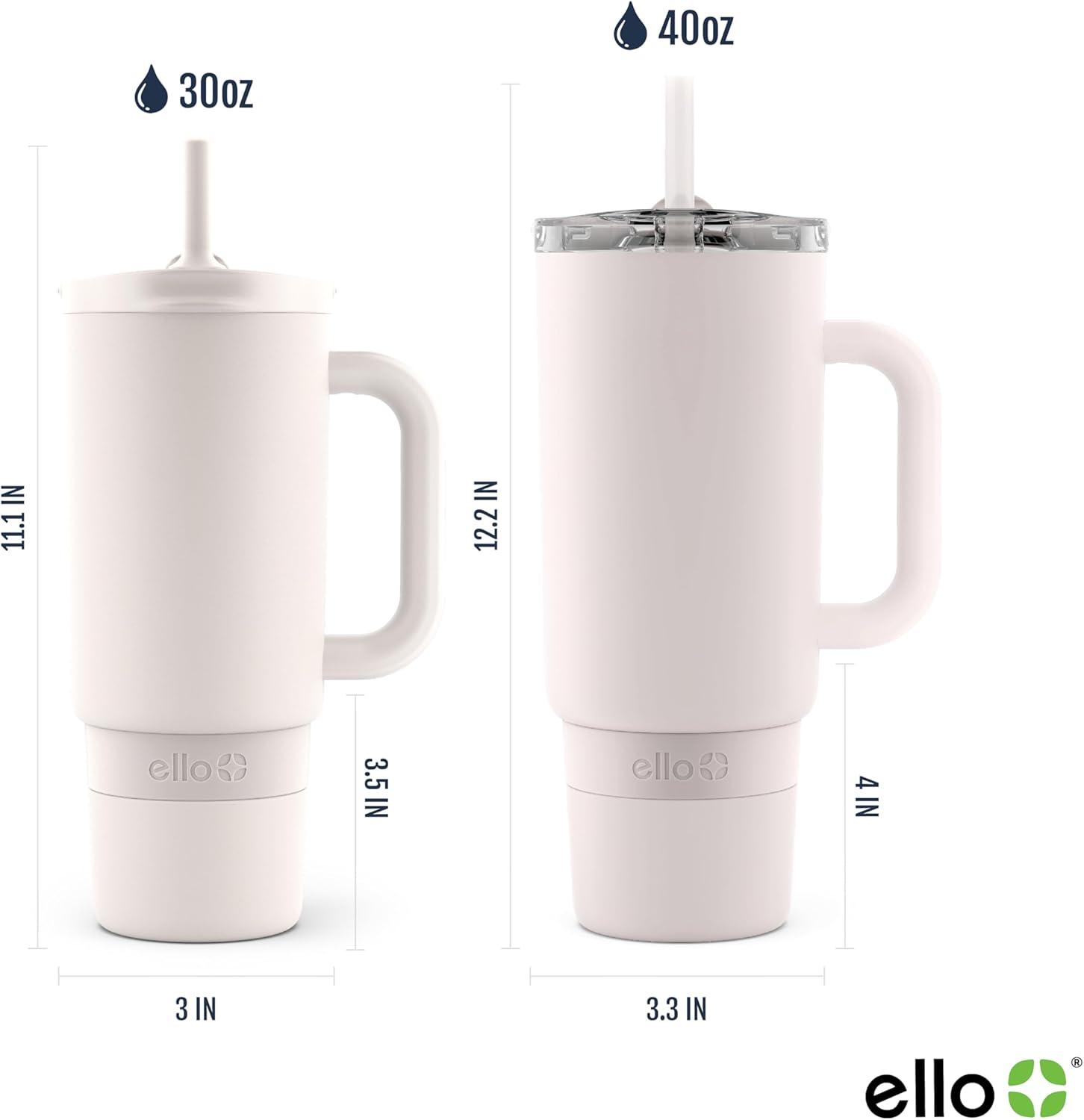 imageEllo Port 40oz Tumbler with Carry Loop ampamp Integrated Handle Vacuum Insulated Stainless Steel Reusable Water Bottle Travel Mug with Leak Proof Lid ampamp Straw Perfect for Iced Coffee ampamp Tea SageCream