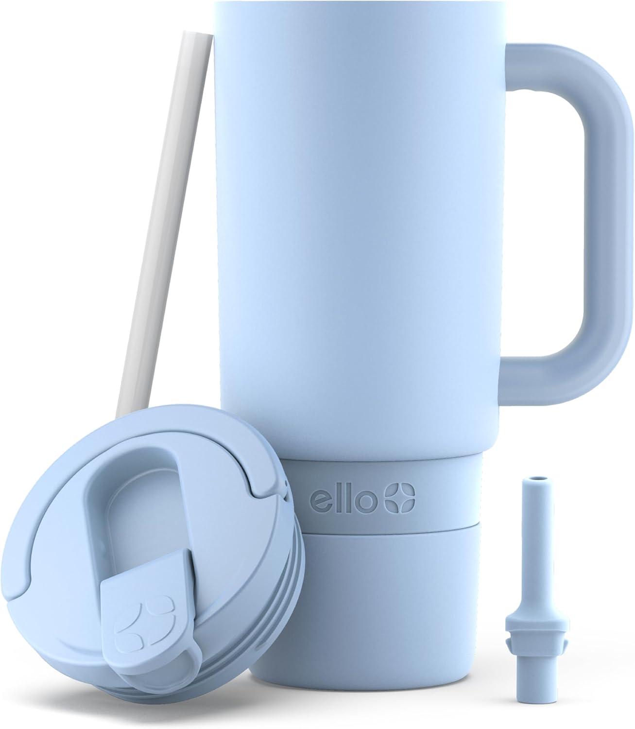imageEllo Port 40oz Tumbler with Carry Loop ampamp Integrated Handle Vacuum Insulated Stainless Steel Reusable Water Bottle Travel Mug with Leak Proof Lid ampamp Straw Perfect for Iced Coffee ampamp Tea SageHalogen Blue