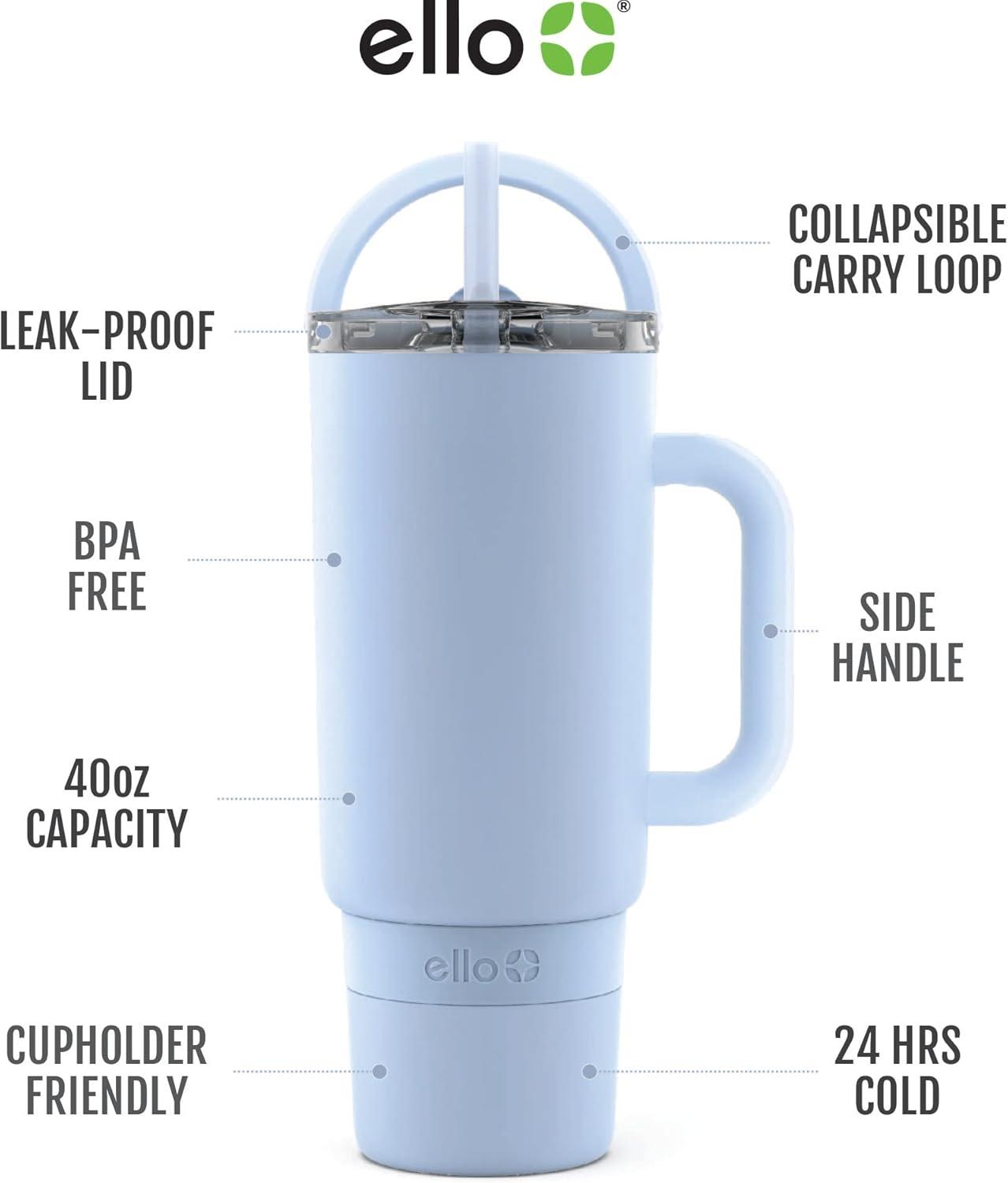 imageEllo Port 40oz Tumbler with Carry Loop ampamp Integrated Handle Vacuum Insulated Stainless Steel Reusable Water Bottle Travel Mug with Leak Proof Lid ampamp Straw Perfect for Iced Coffee ampamp Tea SageHalogen Blue