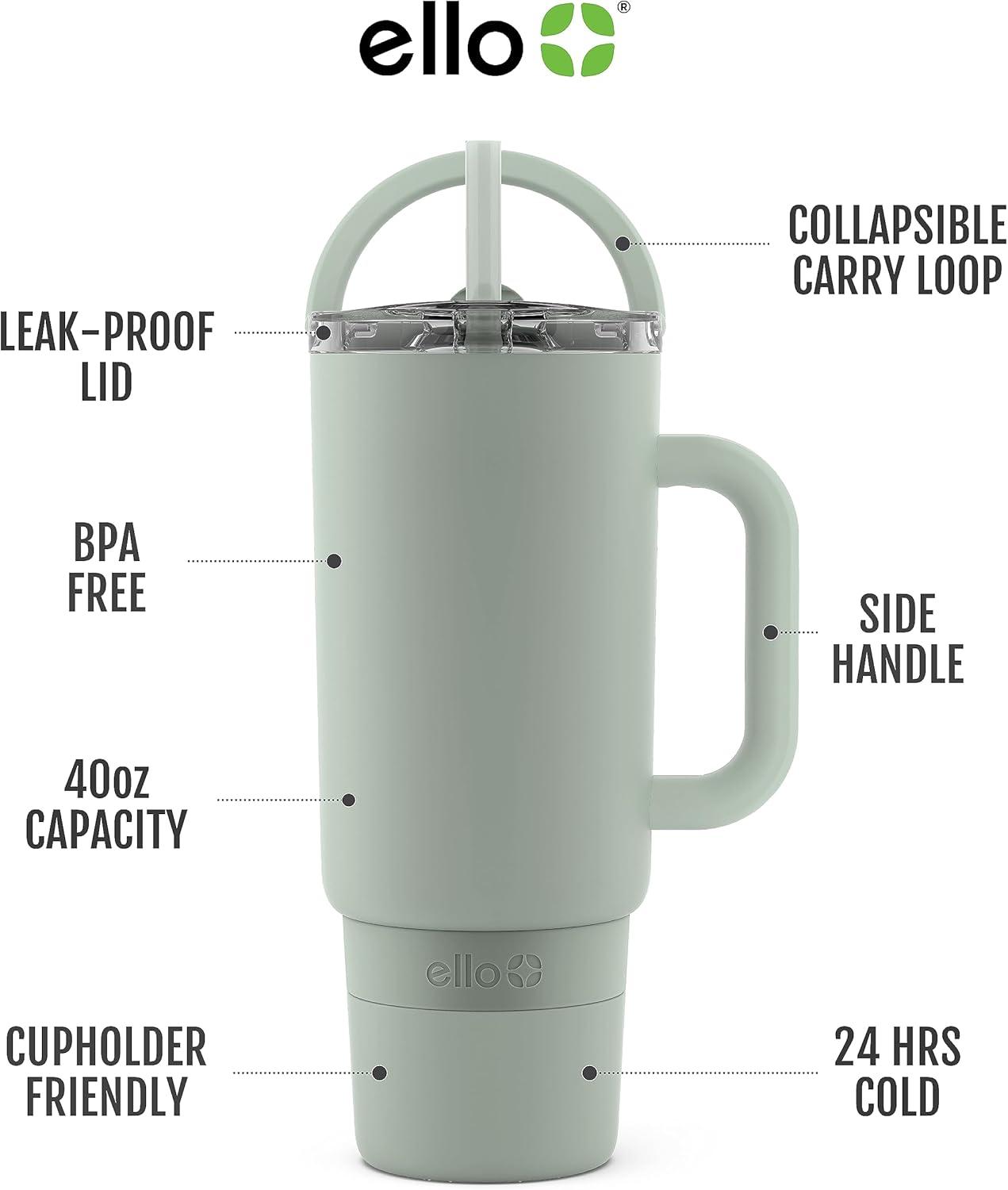 imageEllo Port 40oz Tumbler with Carry Loop ampamp Integrated Handle Vacuum Insulated Stainless Steel Reusable Water Bottle Travel Mug with Leak Proof Lid ampamp Straw Perfect for Iced Coffee ampamp Tea SageSage