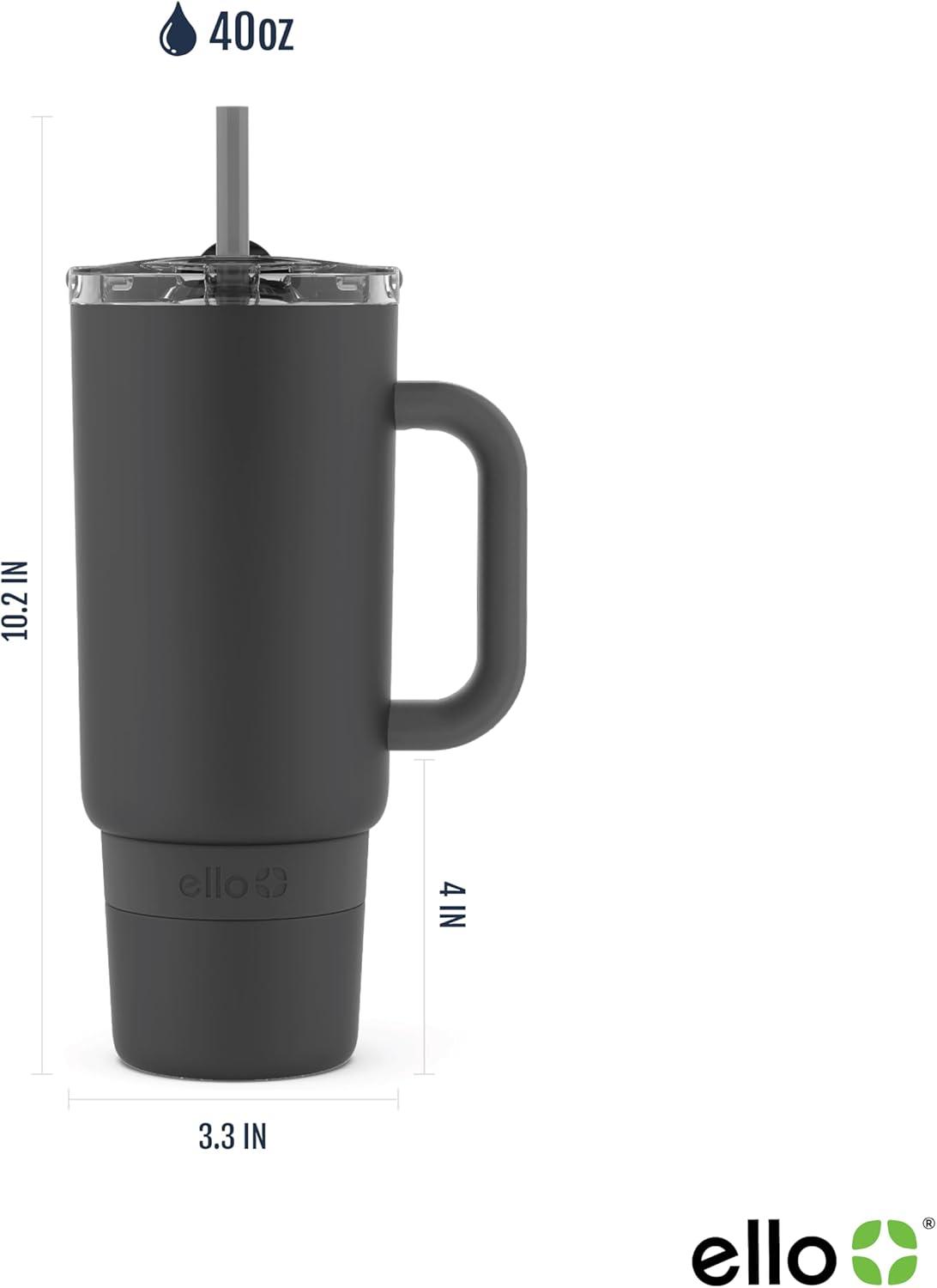 imageEllo Port 40oz Tumbler with Carry Loop ampamp Integrated Handle Vacuum Insulated Stainless Steel Reusable Water Bottle Travel Mug with Leak Proof Lid ampamp Straw Perfect for Iced Coffee ampamp Tea SageBlack