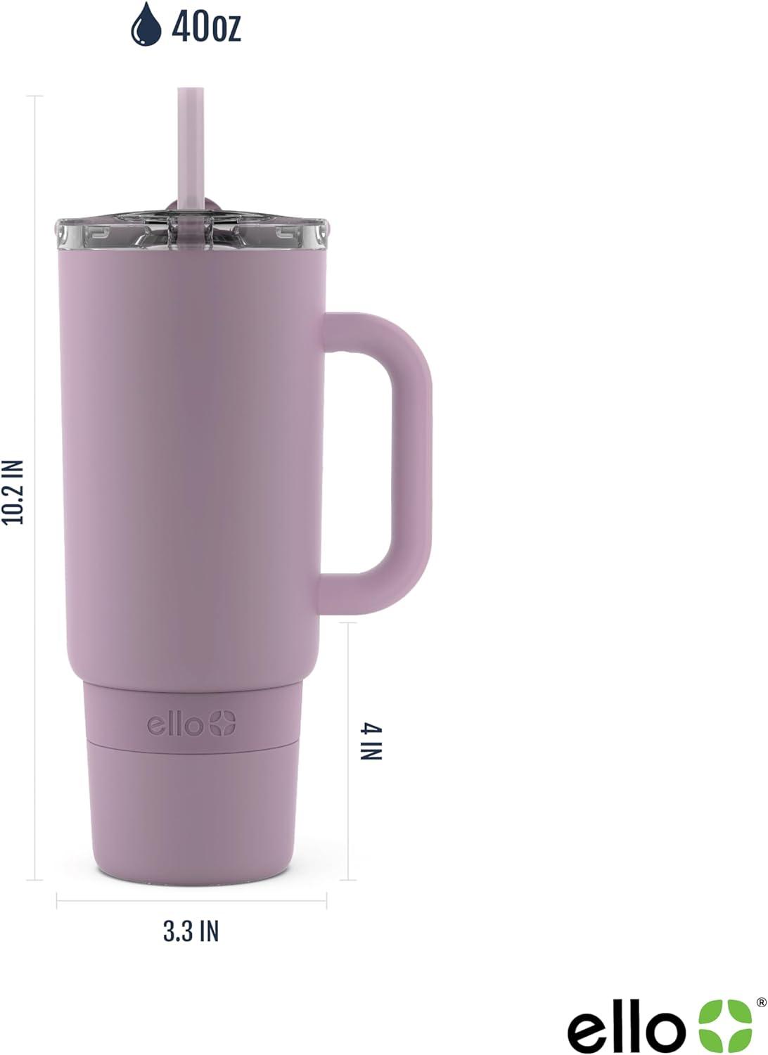 imageEllo Port 40oz Tumbler with Carry Loop ampamp Integrated Handle Vacuum Insulated Stainless Steel Reusable Water Bottle Travel Mug with Leak Proof Lid ampamp Straw Perfect for Iced Coffee ampamp Tea SageMauve