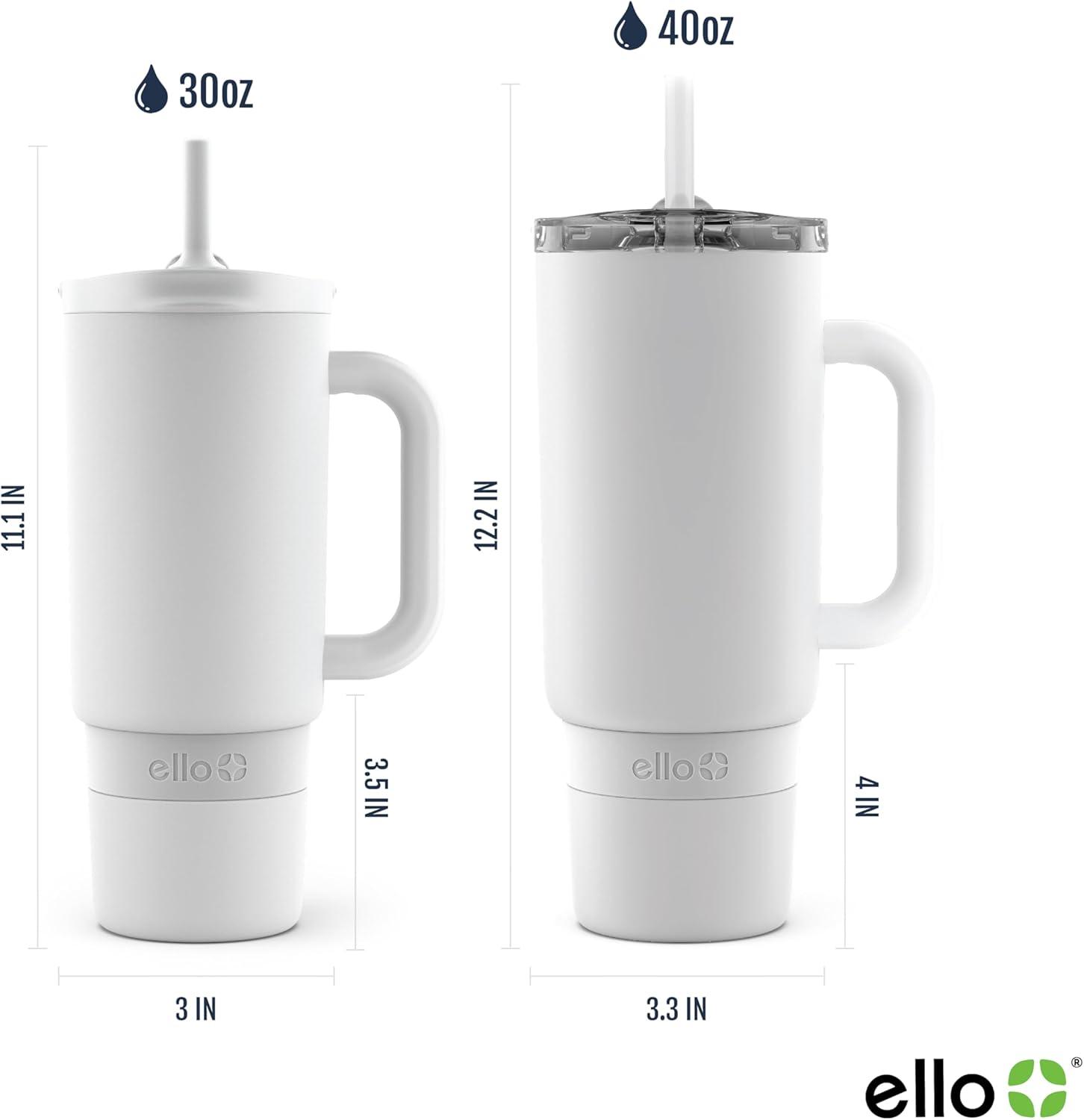 imageEllo Port 40oz Tumbler with Carry Loop ampamp Integrated Handle Vacuum Insulated Stainless Steel Reusable Water Bottle Travel Mug with Leak Proof Lid ampamp Straw Perfect for Iced Coffee ampamp Tea SageWhite
