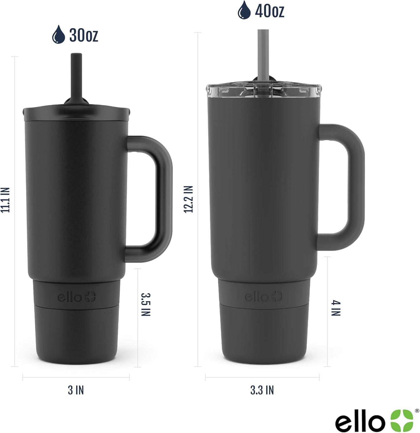 imageEllo Port 40oz Tumbler with Carry Loop ampamp Integrated Handle Vacuum Insulated Stainless Steel Reusable Water Bottle Travel Mug with Leak Proof Lid ampamp Straw Perfect for Iced Coffee ampamp Tea SageBlack